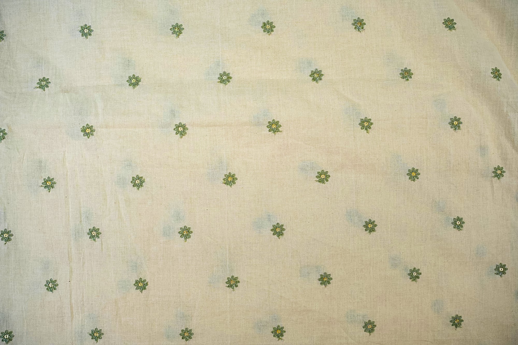 Sea green Floral patten with threadwork all over on cotton fabric