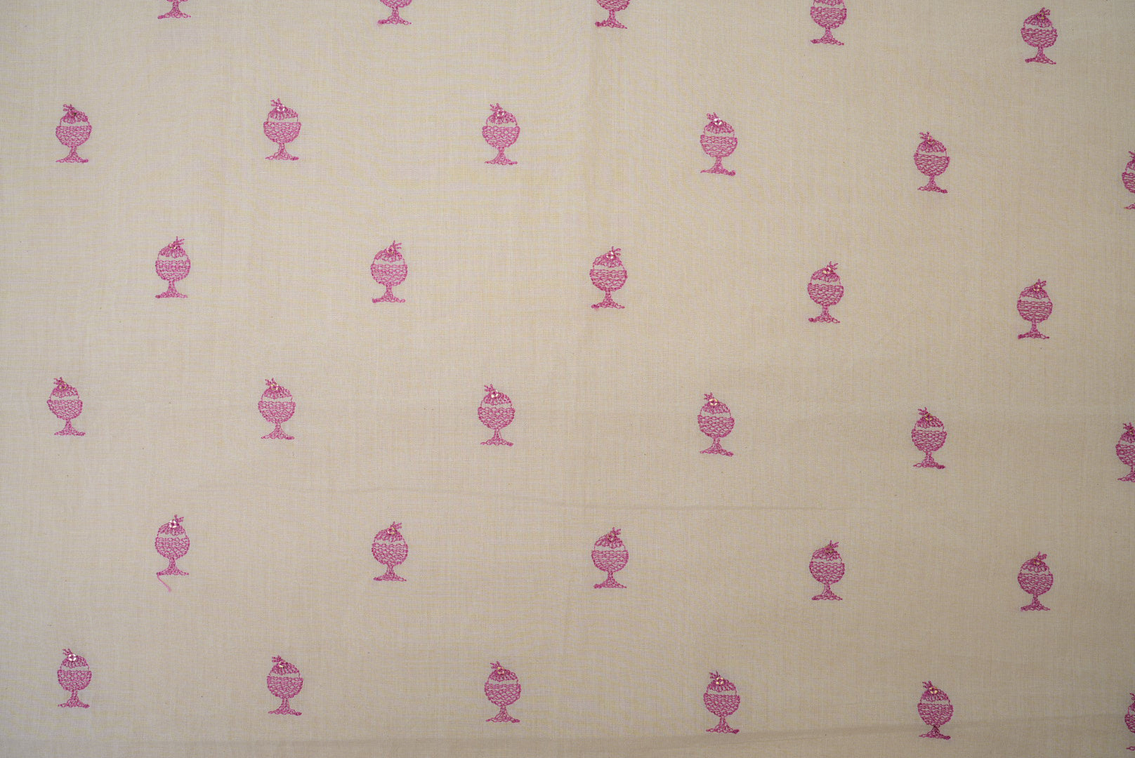 Pink Floral patten  with threadwork  and sequins all over on cotton fabric