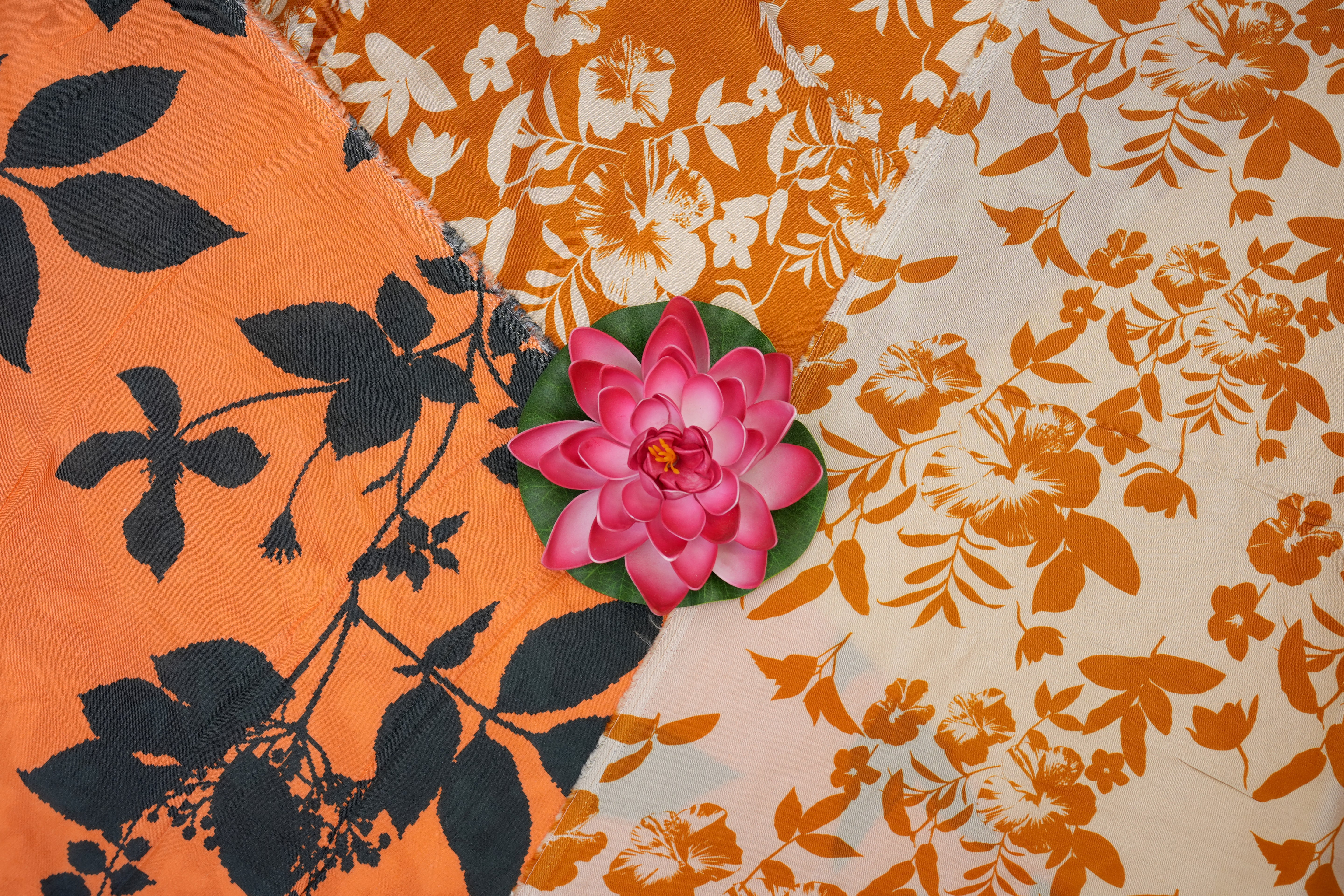 Light Orange Floral Digital Printed Rayon Fabric