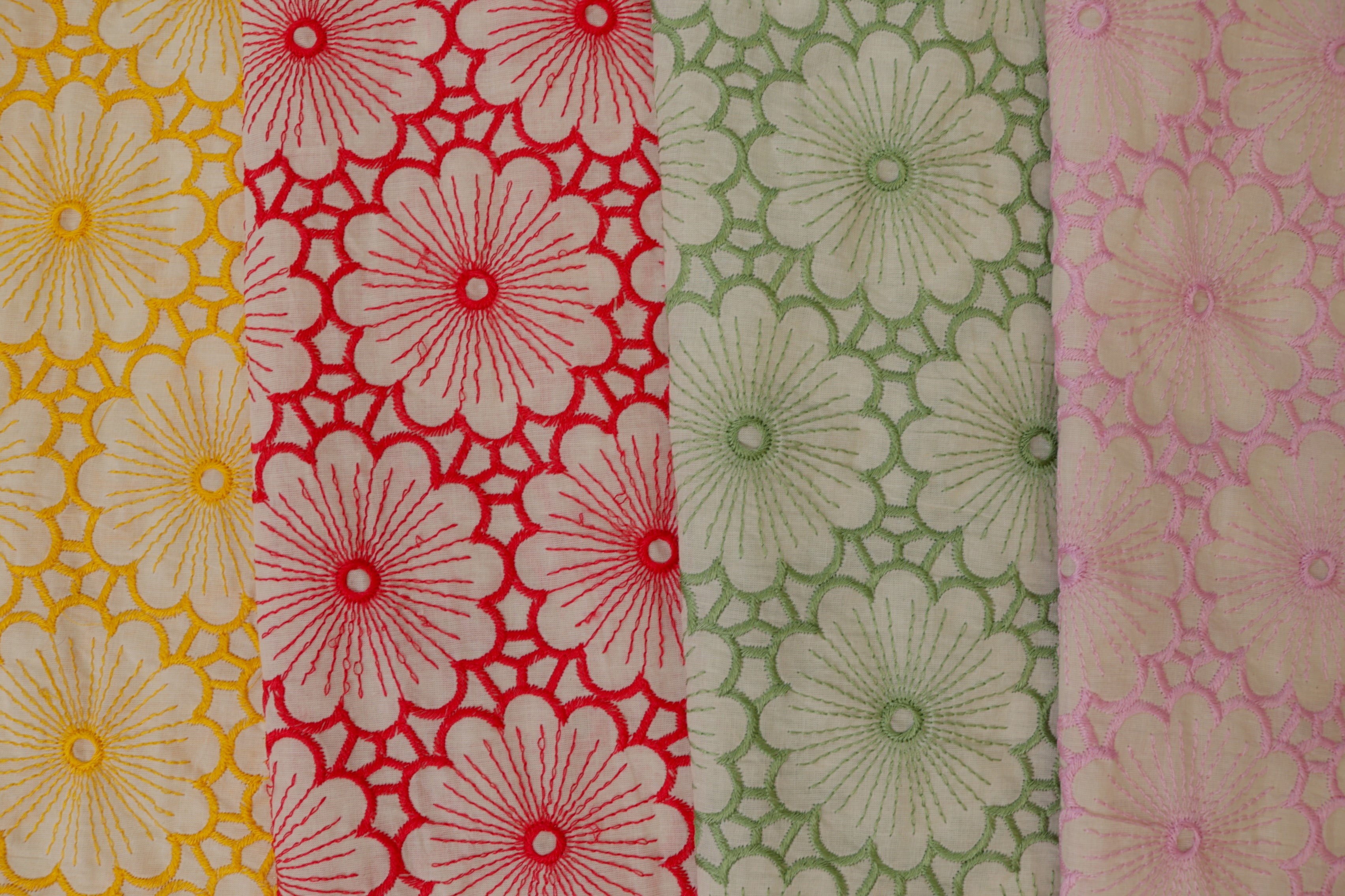 Red Floral pattern with  thread work embroidery cotton fabric