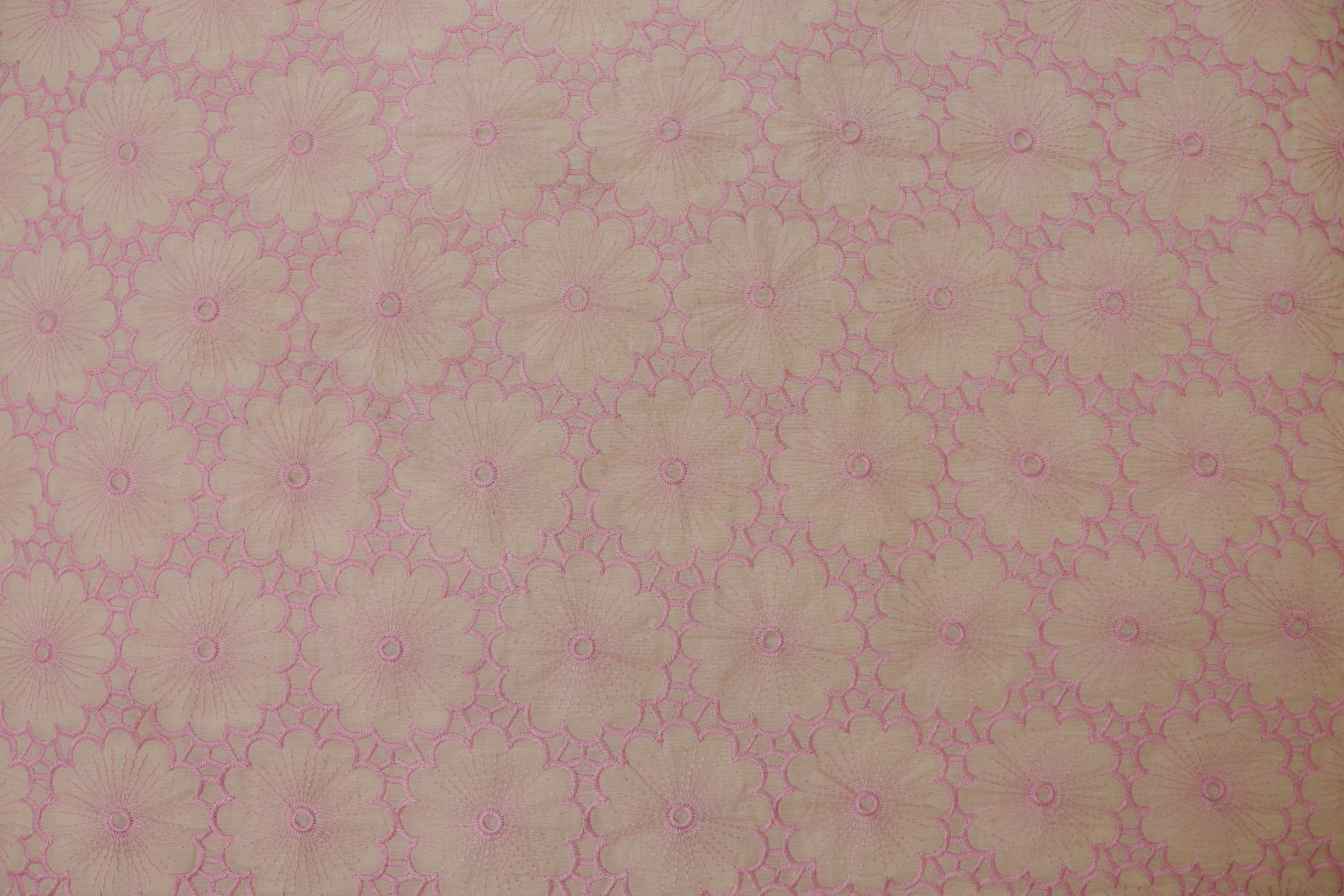 Pink Floral pattern with  thread work embroidery cotton fabric