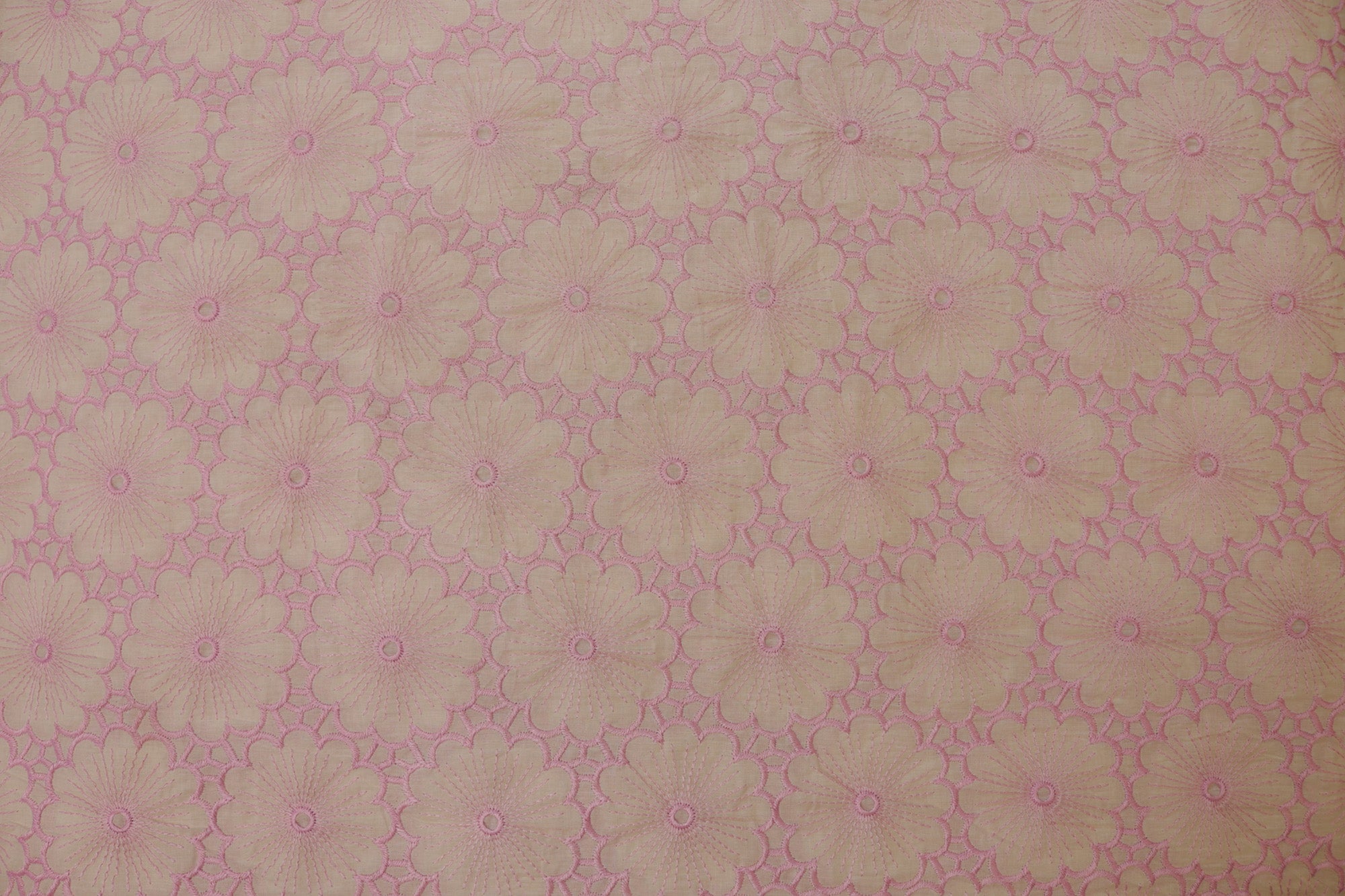 Pink Floral pattern with  thread work embroidery cotton fabric