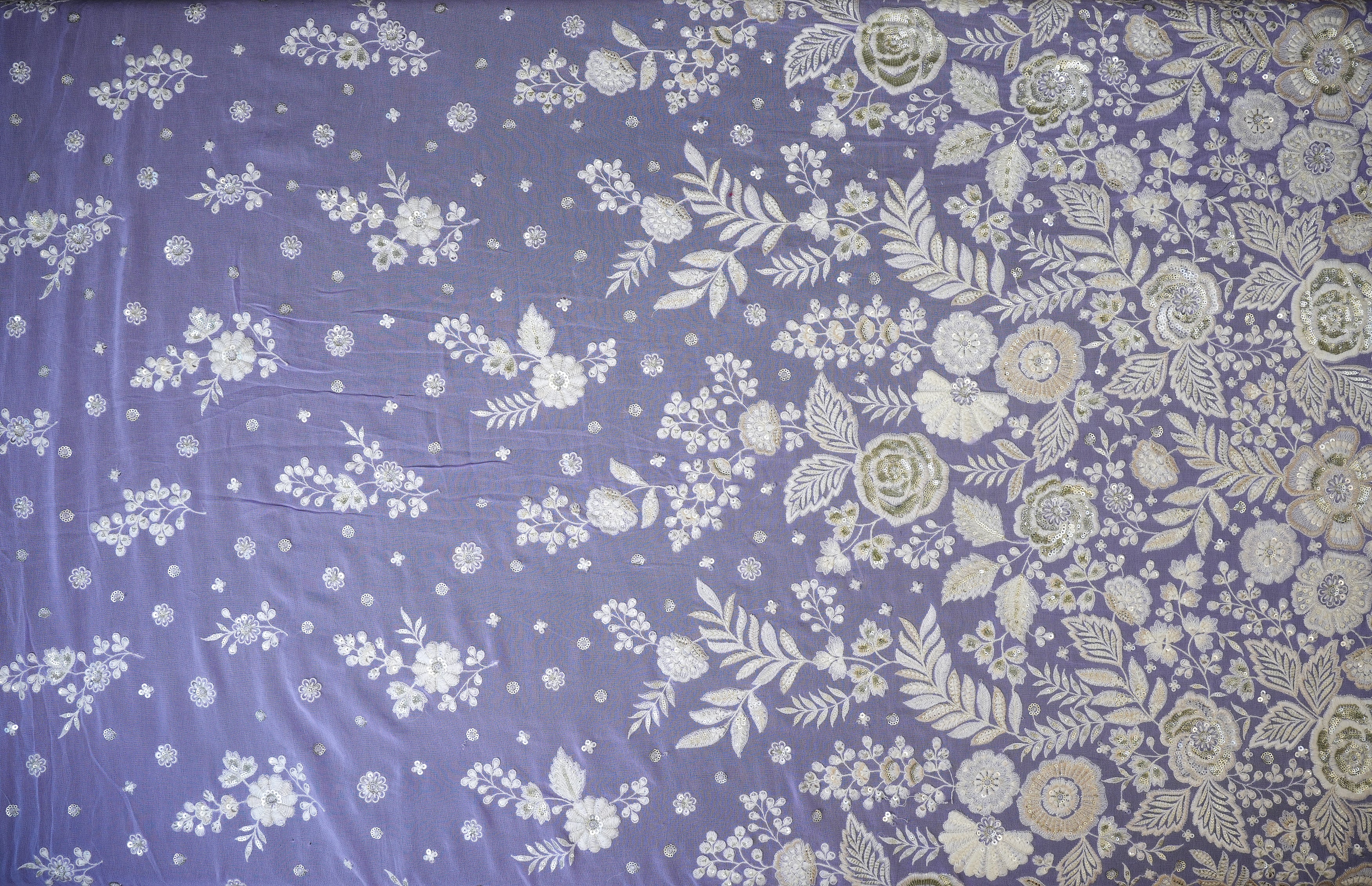 Lavender Georgette with White Threadwork & Silver Floral Sequins