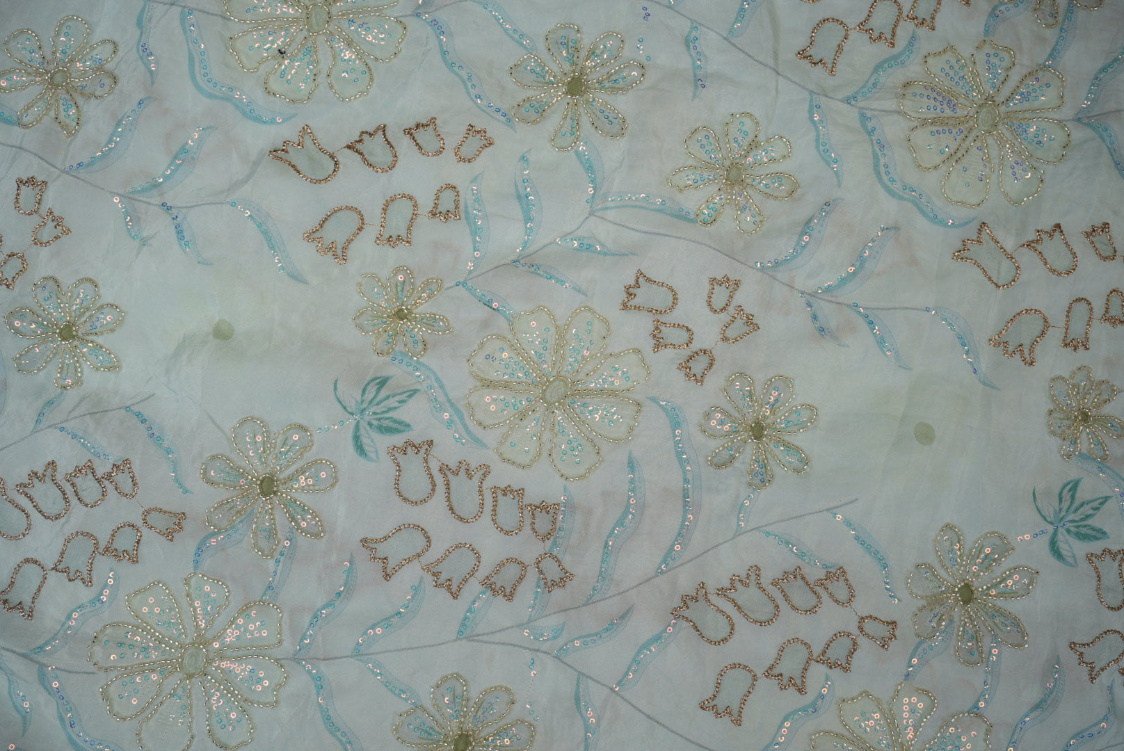 Light blue Floral Crepe with Zari & Rainbow Sequin Embroidery Elegance