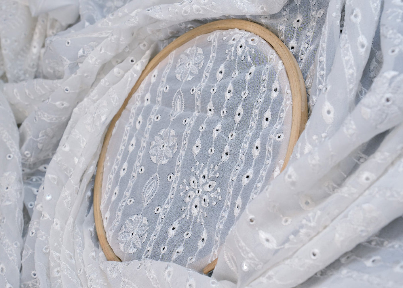 The Noor - White Georgette Fabric With Zari And Faux Mirror Border | 9187