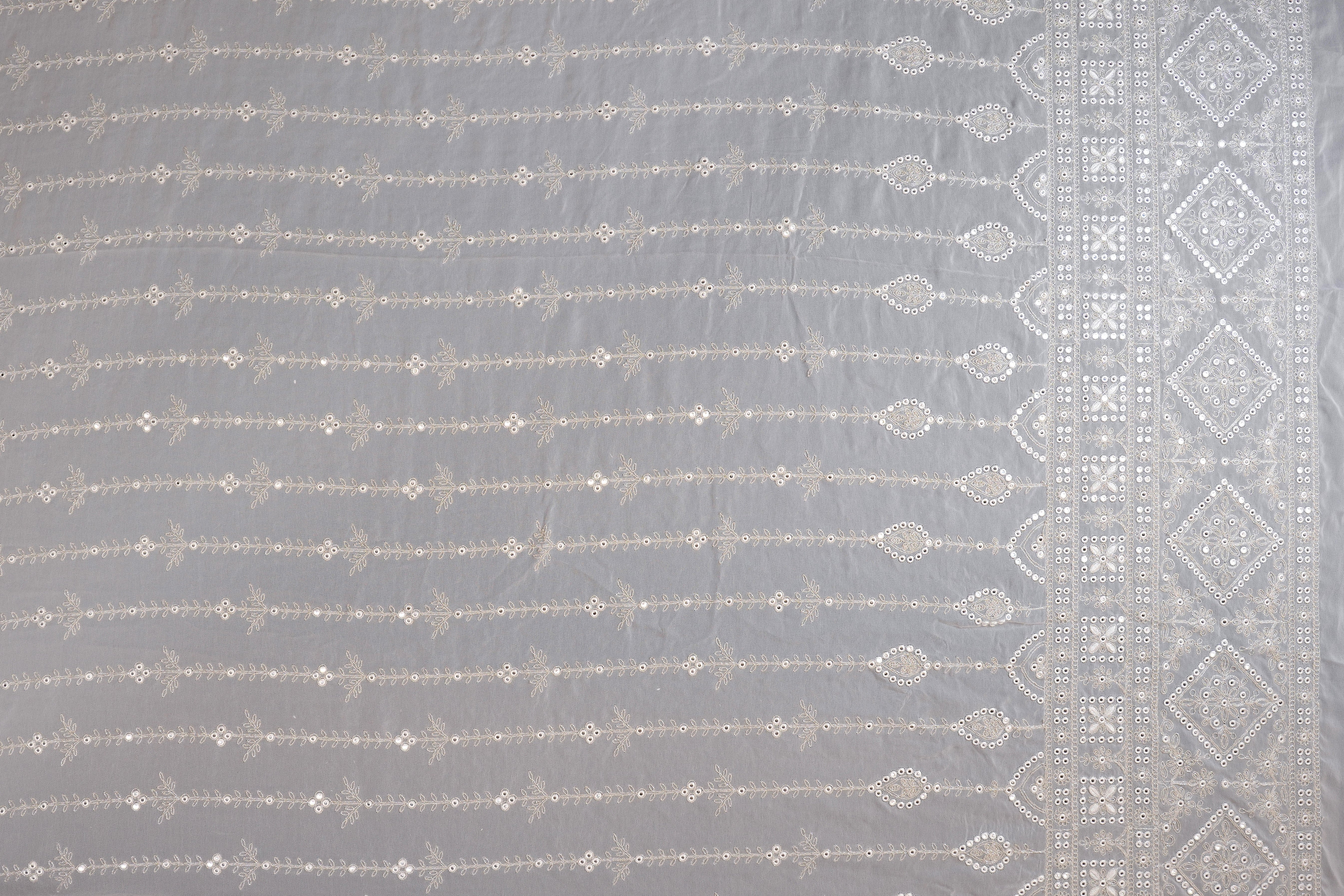 Beautiful White Thread With Faux Mirror Georgette Fabric With Border