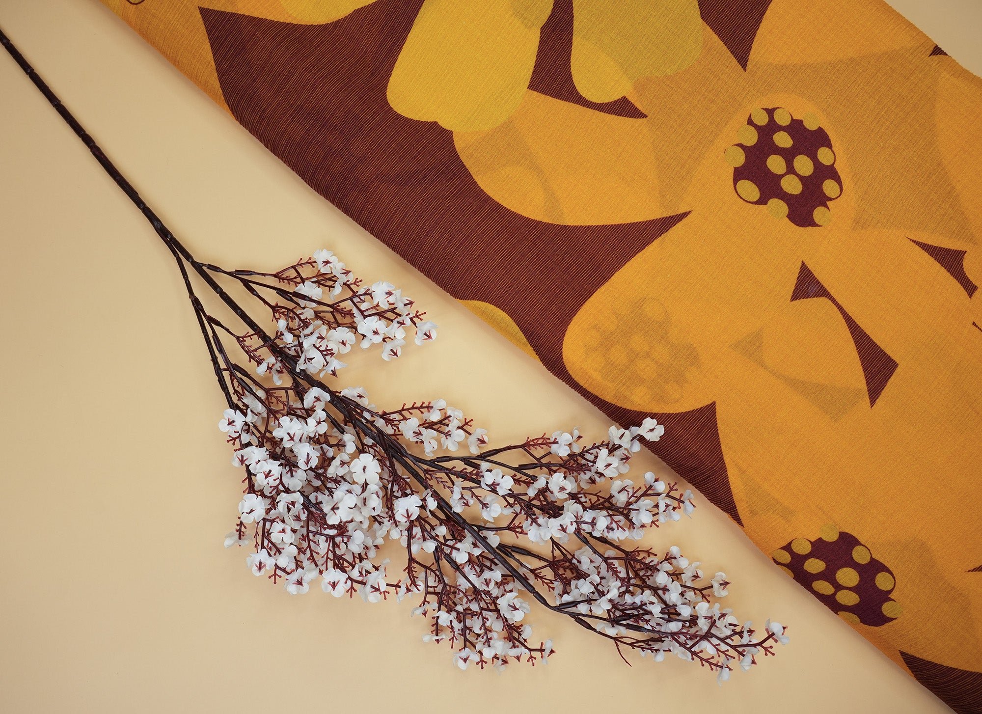 Mustard Floral Digital Print On Brown Chinnon Chiffon Fabric- Paras Gallery Fabrics