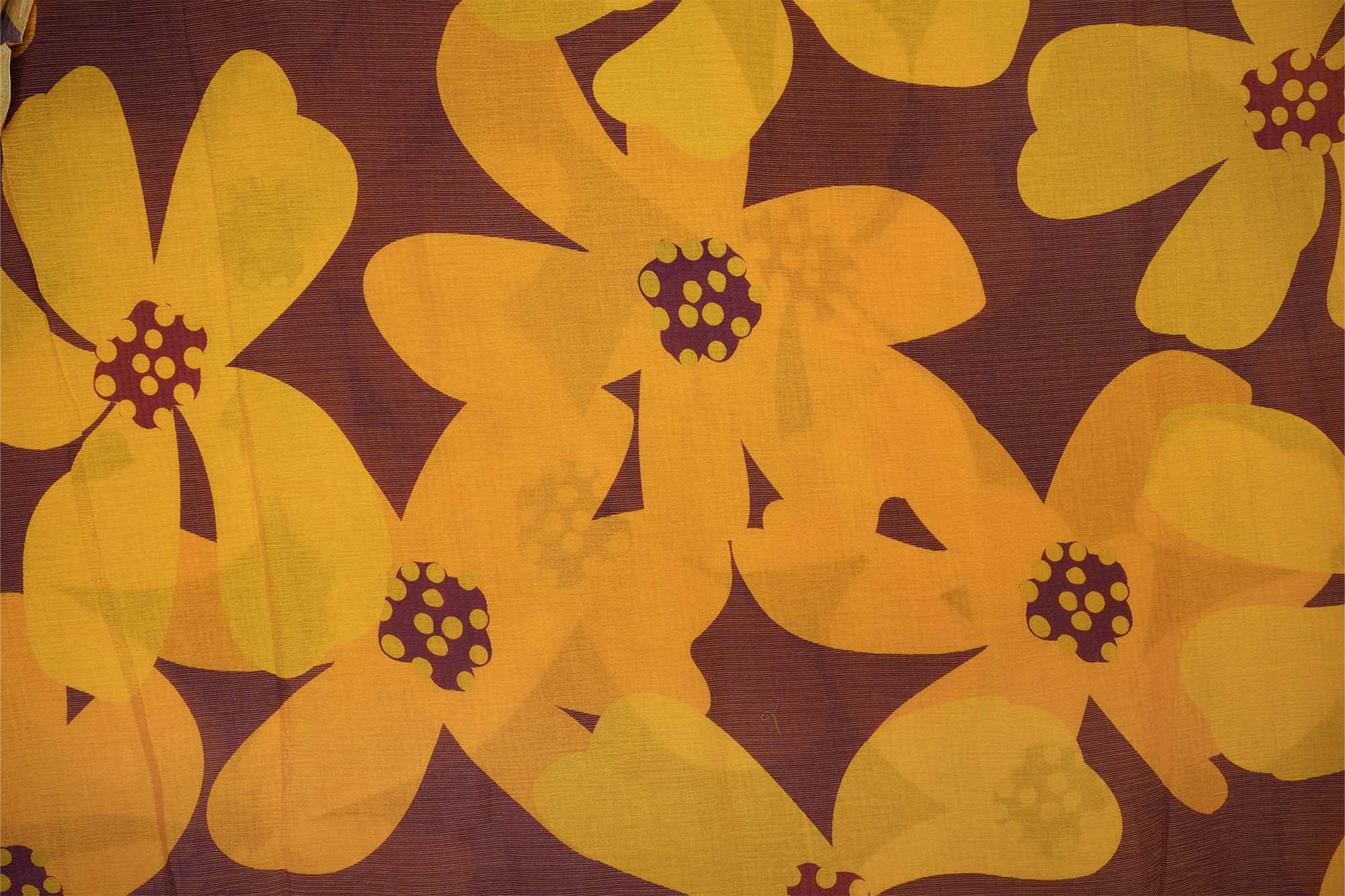 Mustard Floral Digital Print On Brown Chinnon Chiffon Fabric