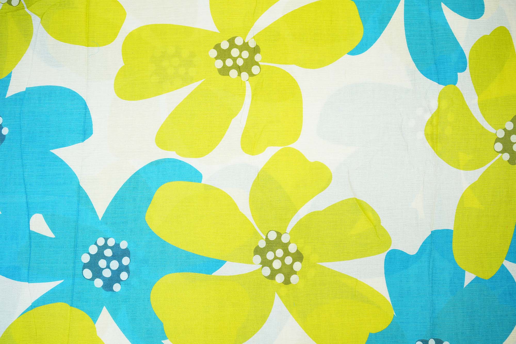 Lime Green And Blue Floral Digital Print On Off-White Chinnon Chiffon Fabric