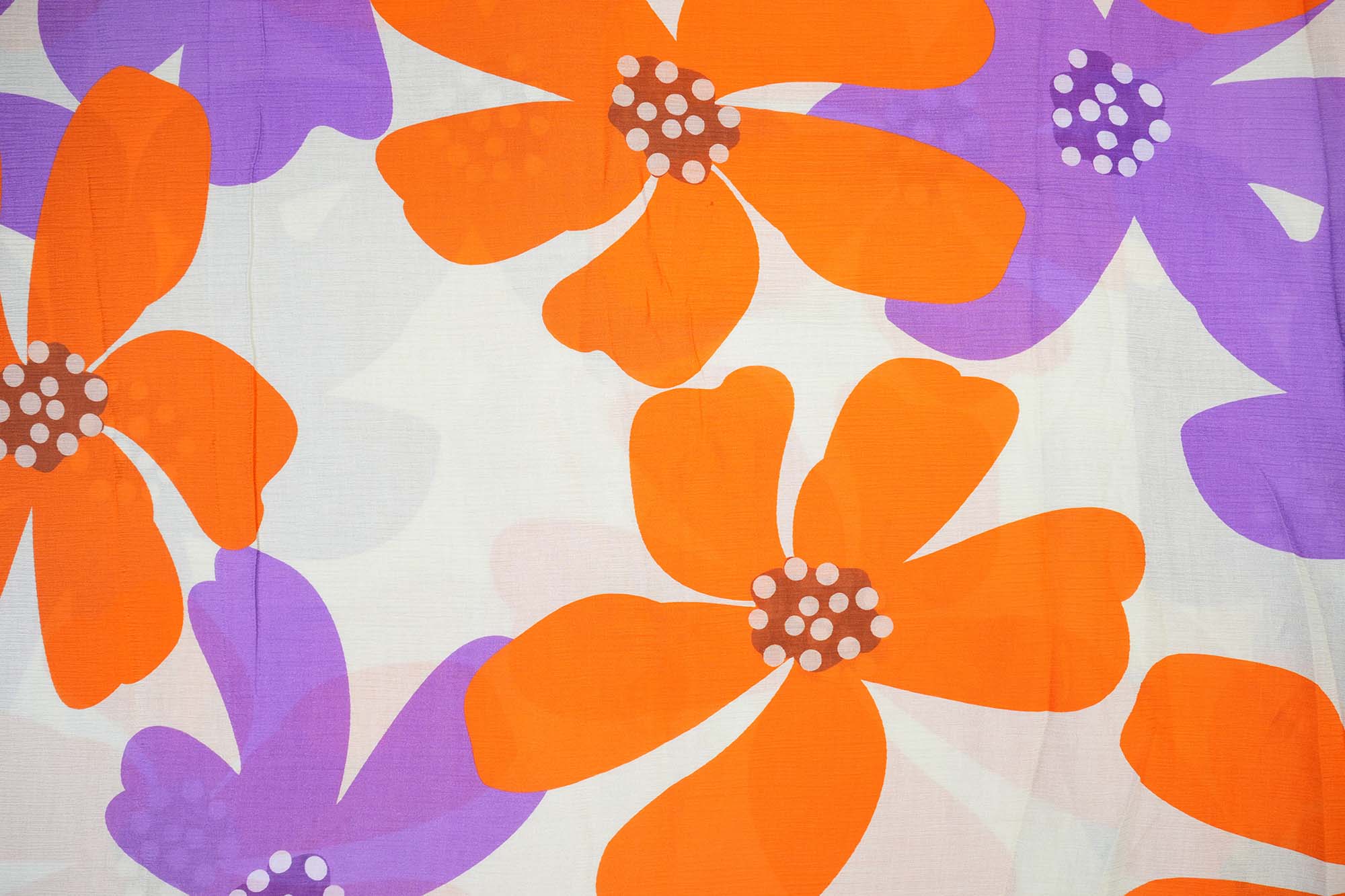 Purple And Orange Floral Digital Print On Off-White Chinnon Chiffon Fabric