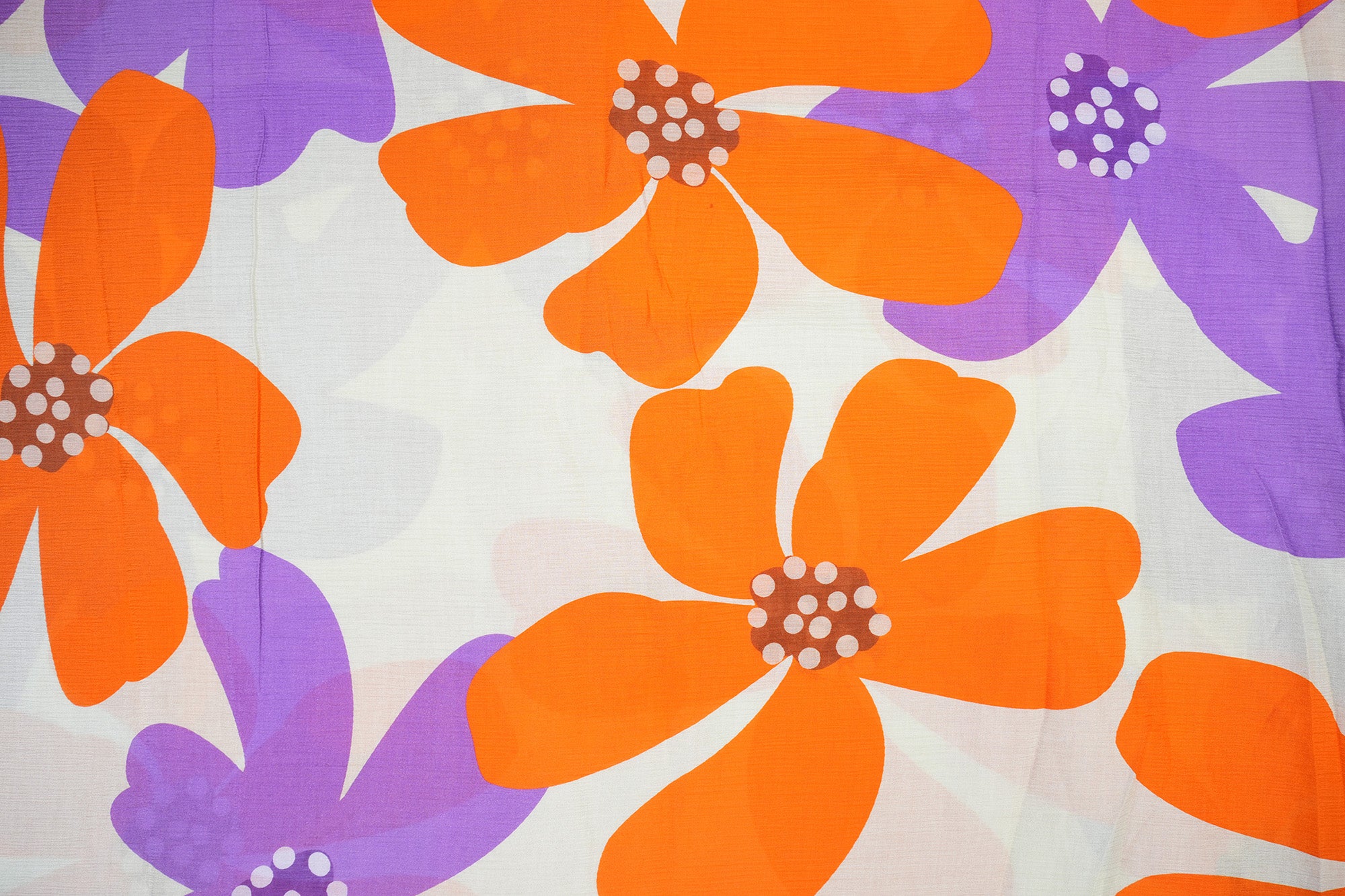 Purple And Orange Floral Digital Print On Off-White Chinnon Chiffon Fabric