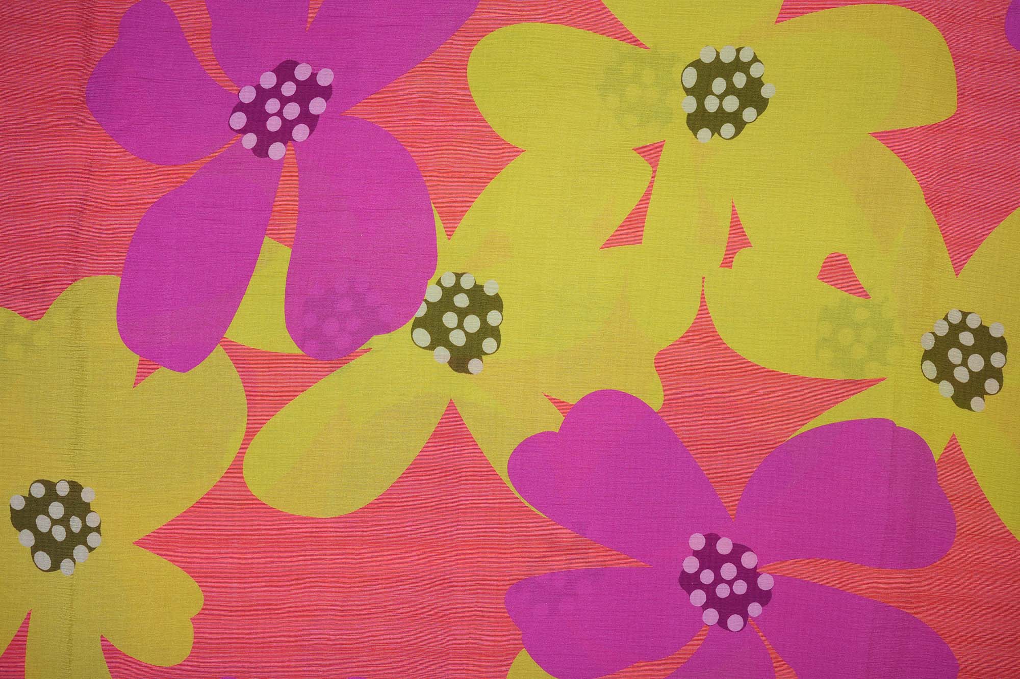 Yellow And Purple Floral Digital Print On Dark Rust Chinnon Chiffon Fabric