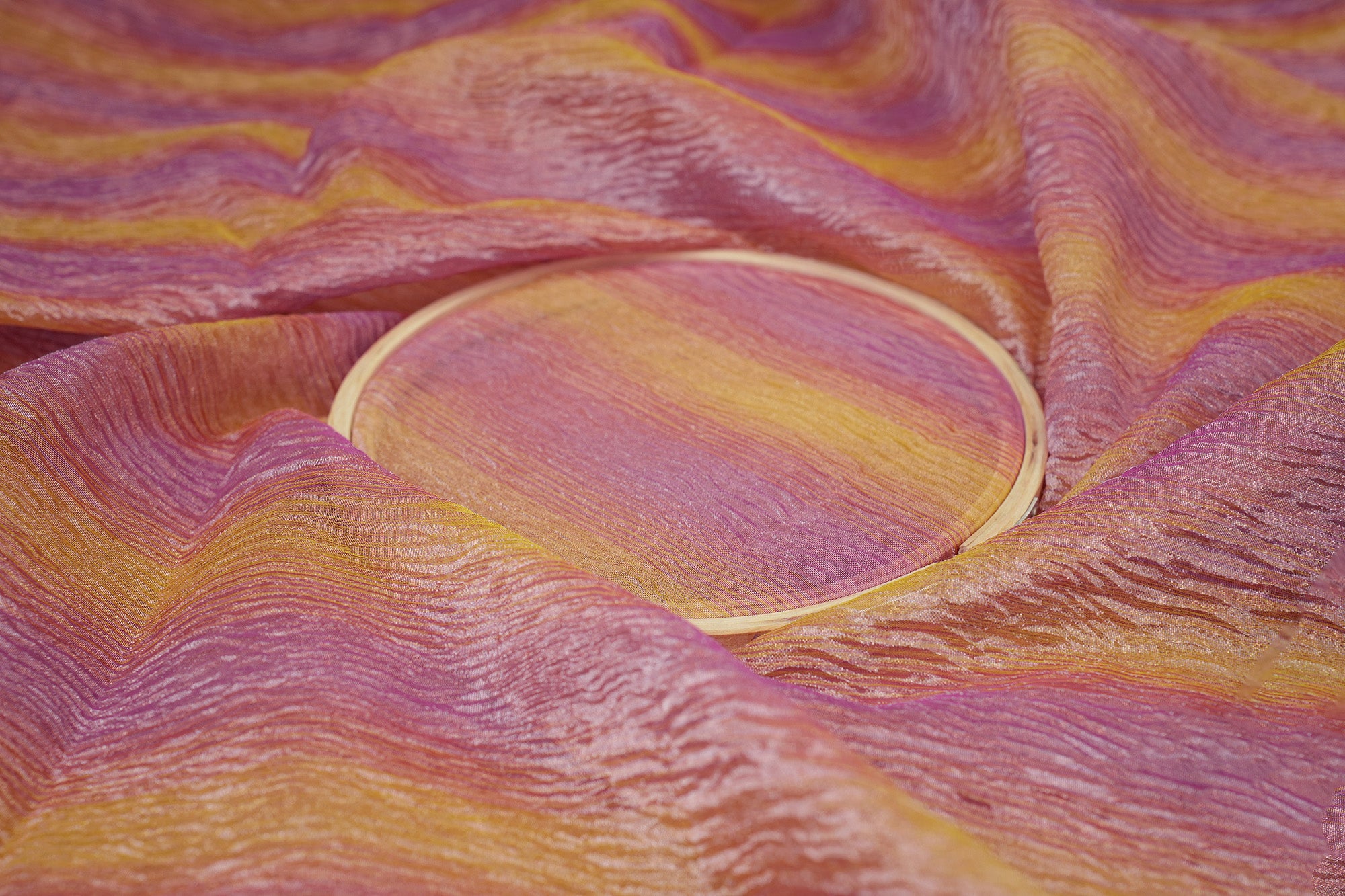 Pink & yellow crushed tissue with shimmer - Paras Gallery Fabrics