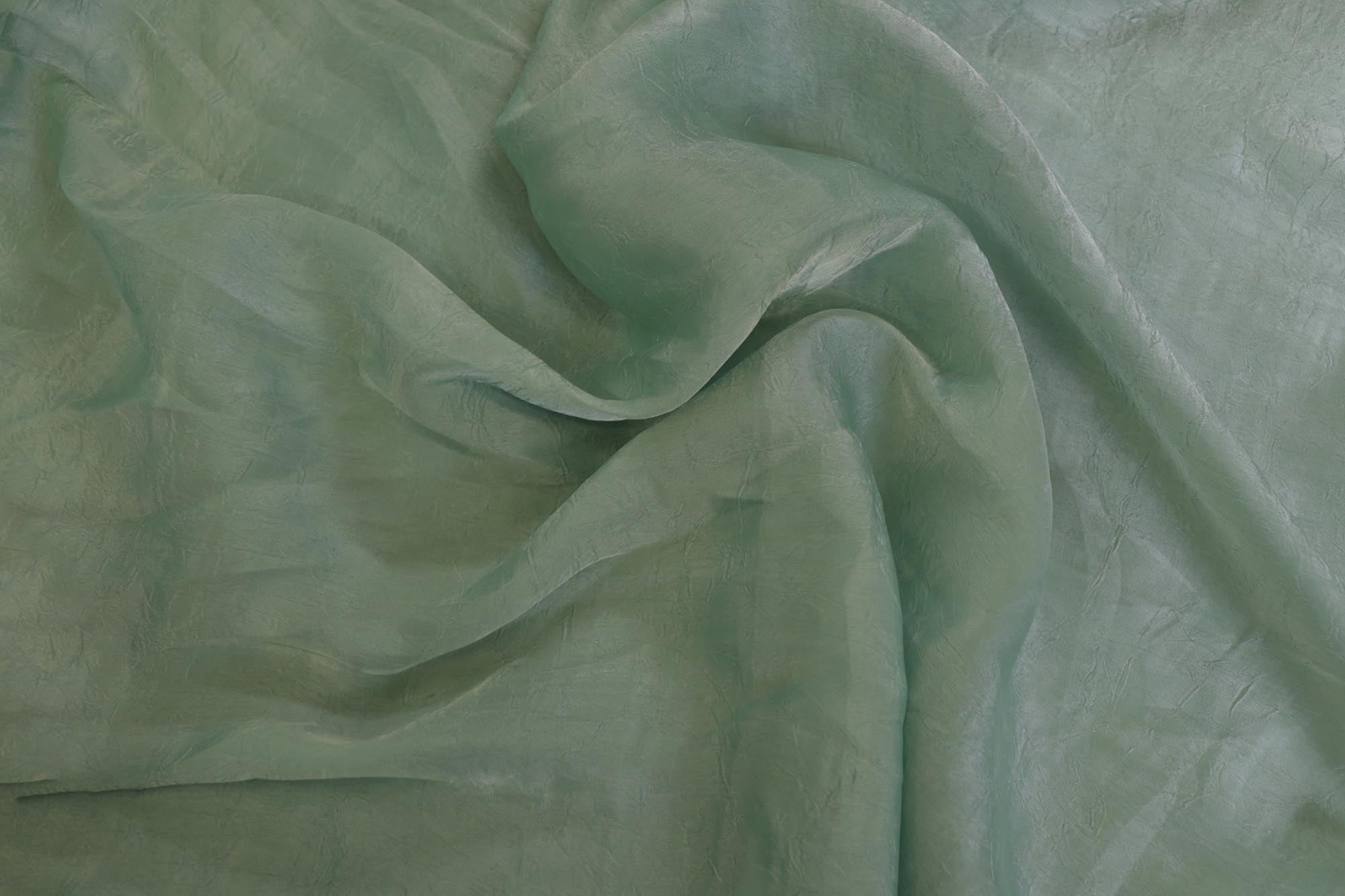 Sea green coloured silk crushed texture fabric