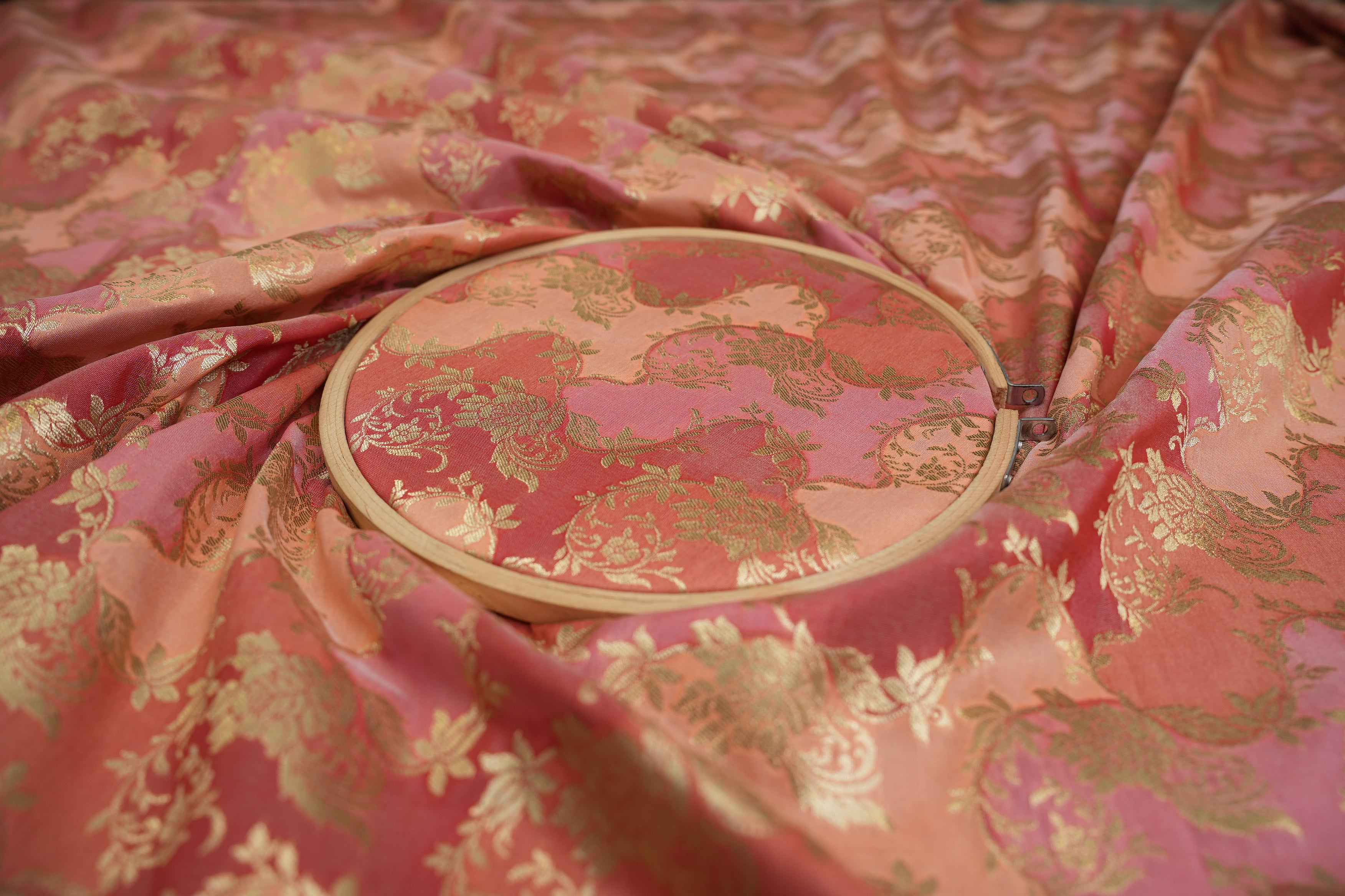 Multi colour banarasi brocade fabric with beautiful Floral pattern