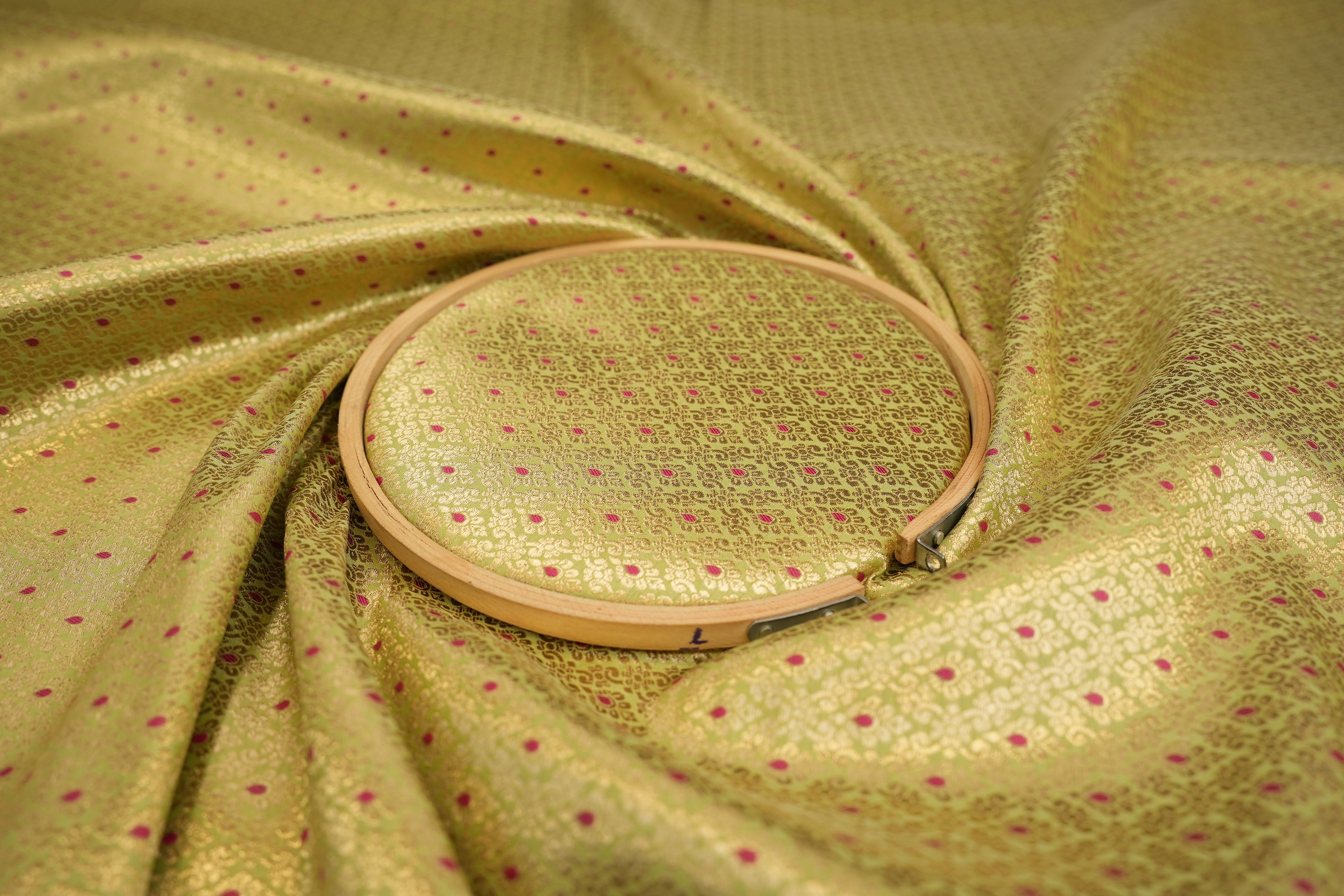 Green colour banarasi brocade fabric with beautiful traditional pattern