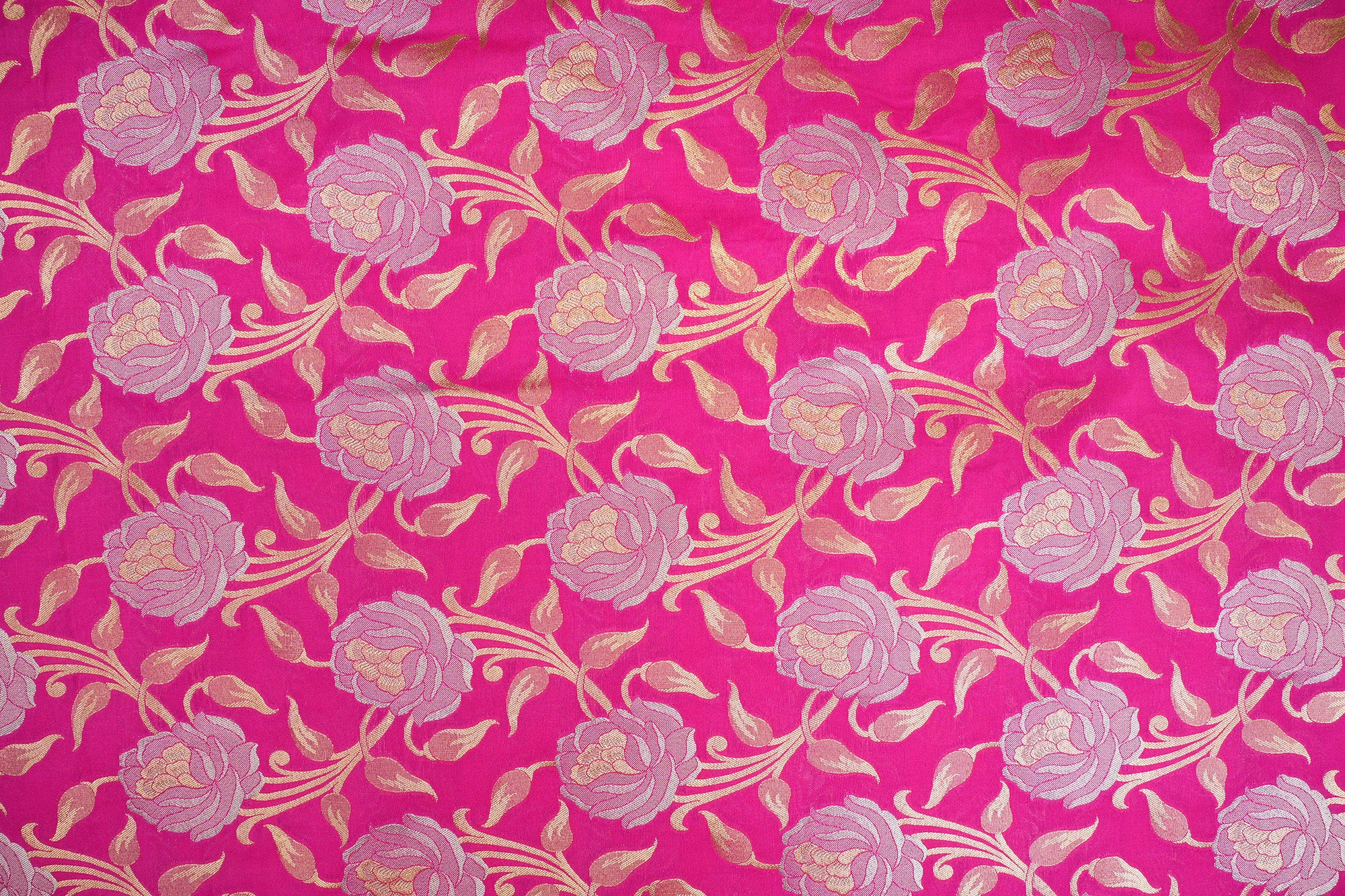 Rani pink colour banarasi brocade fabric with beautiful floral pattern