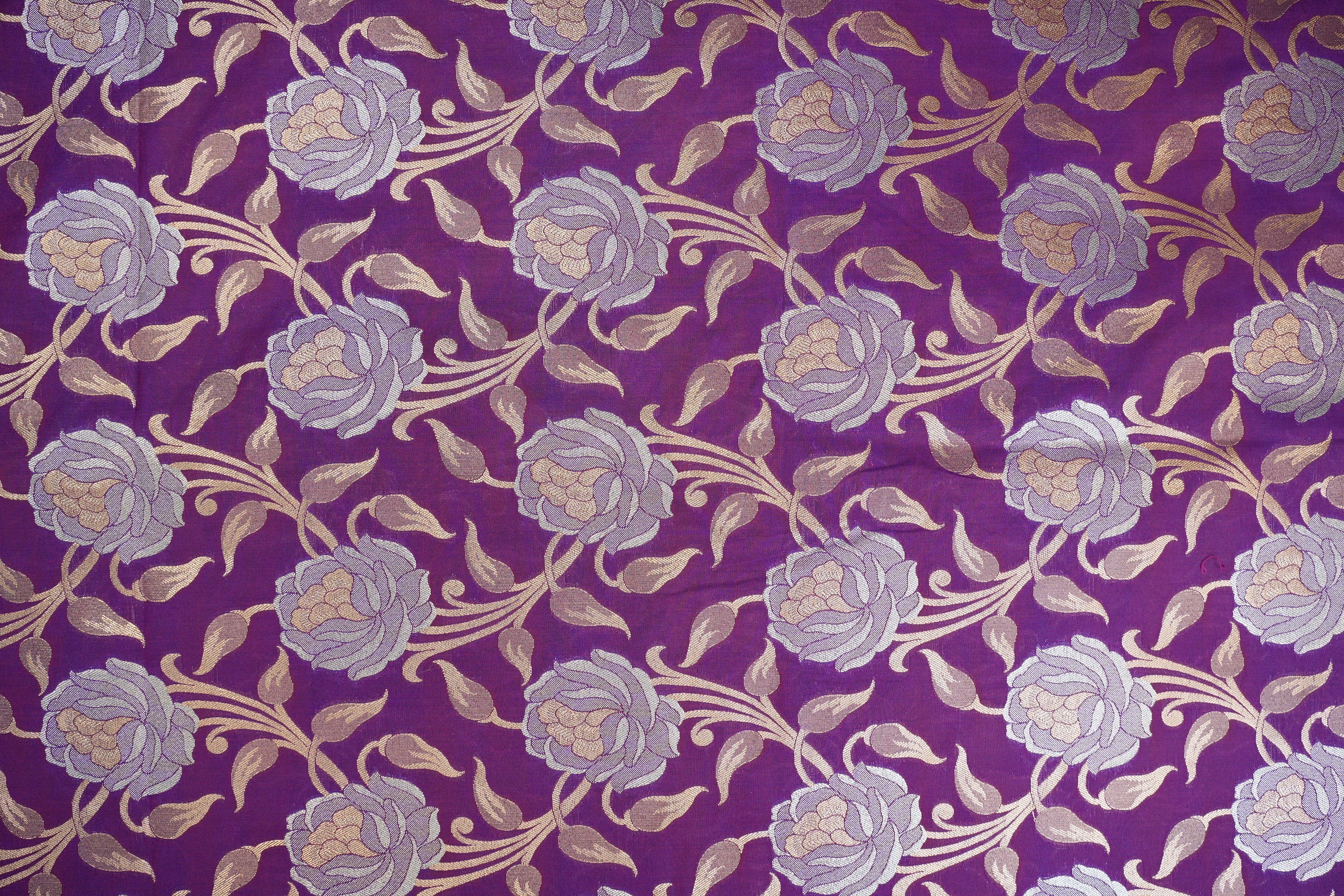 Purple colour banarasi brocade fabric with beautiful floral pattern