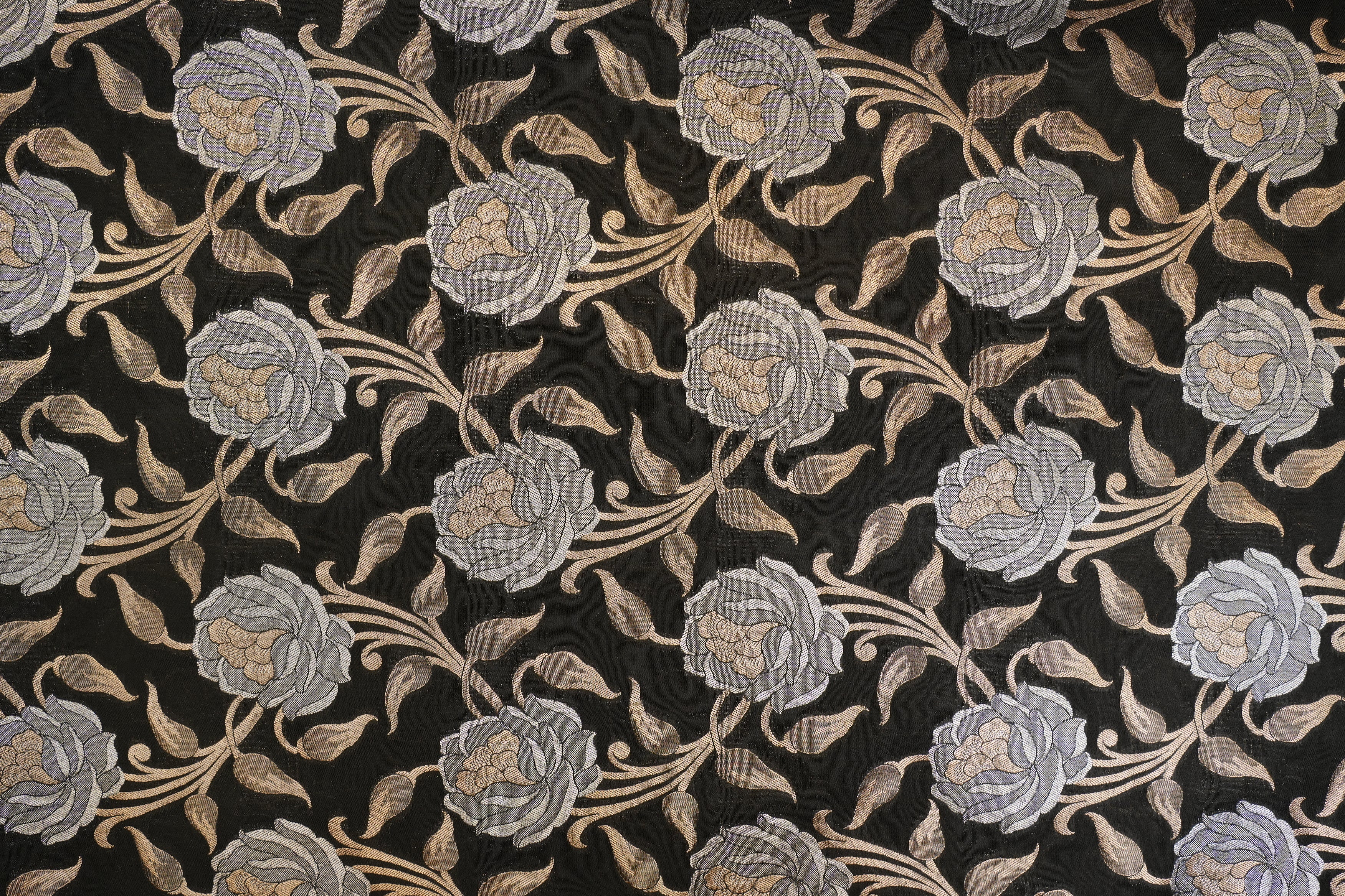 Black colour banarasi brocade fabric with beautiful floral pattern