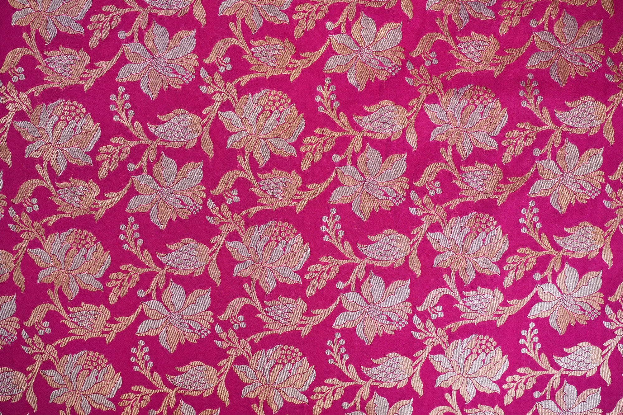 Rani pink colour banarasi brocade fabric with beautiful floral pattern