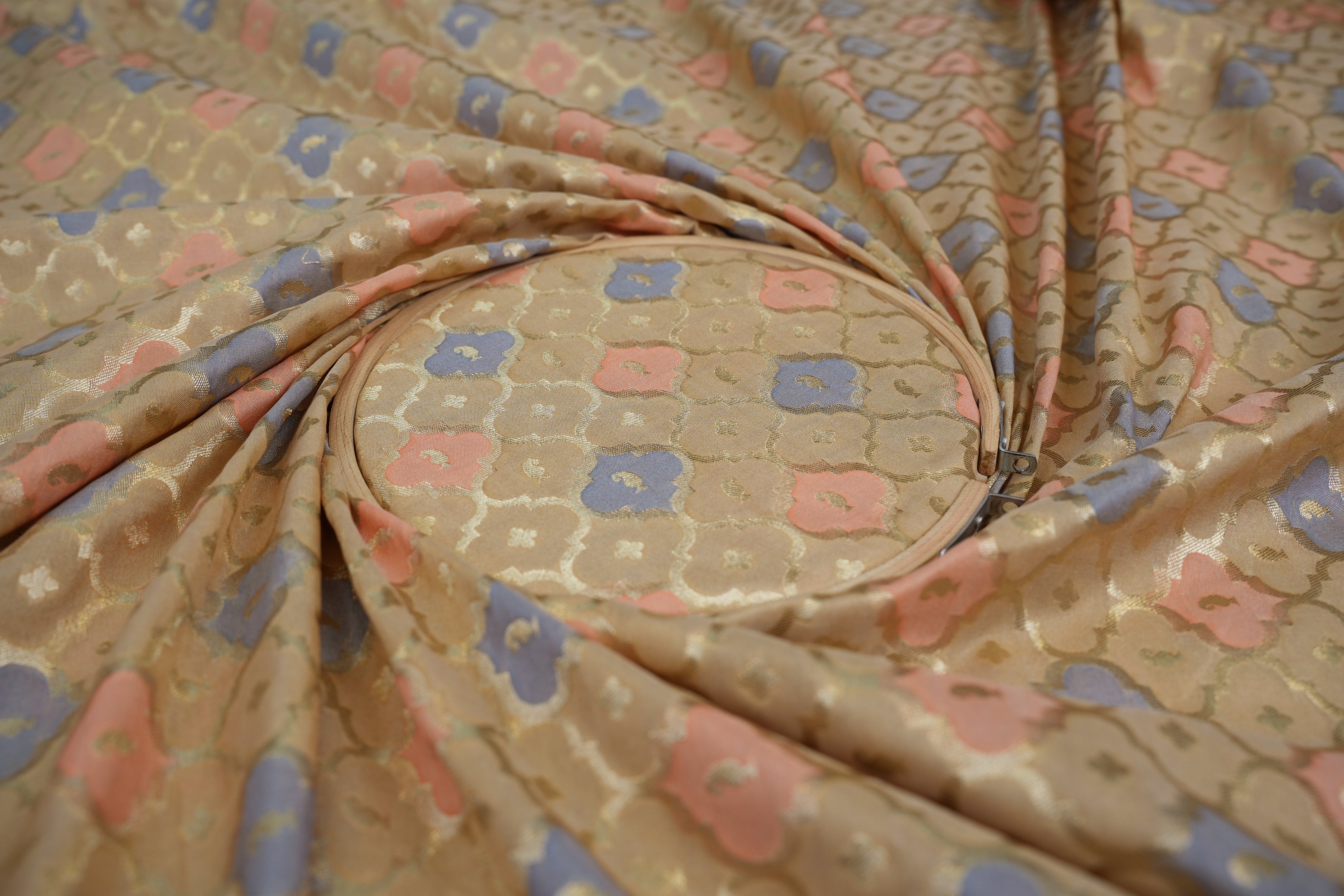 Beige  banarasi brocade fabric with beautiful traditional pattern