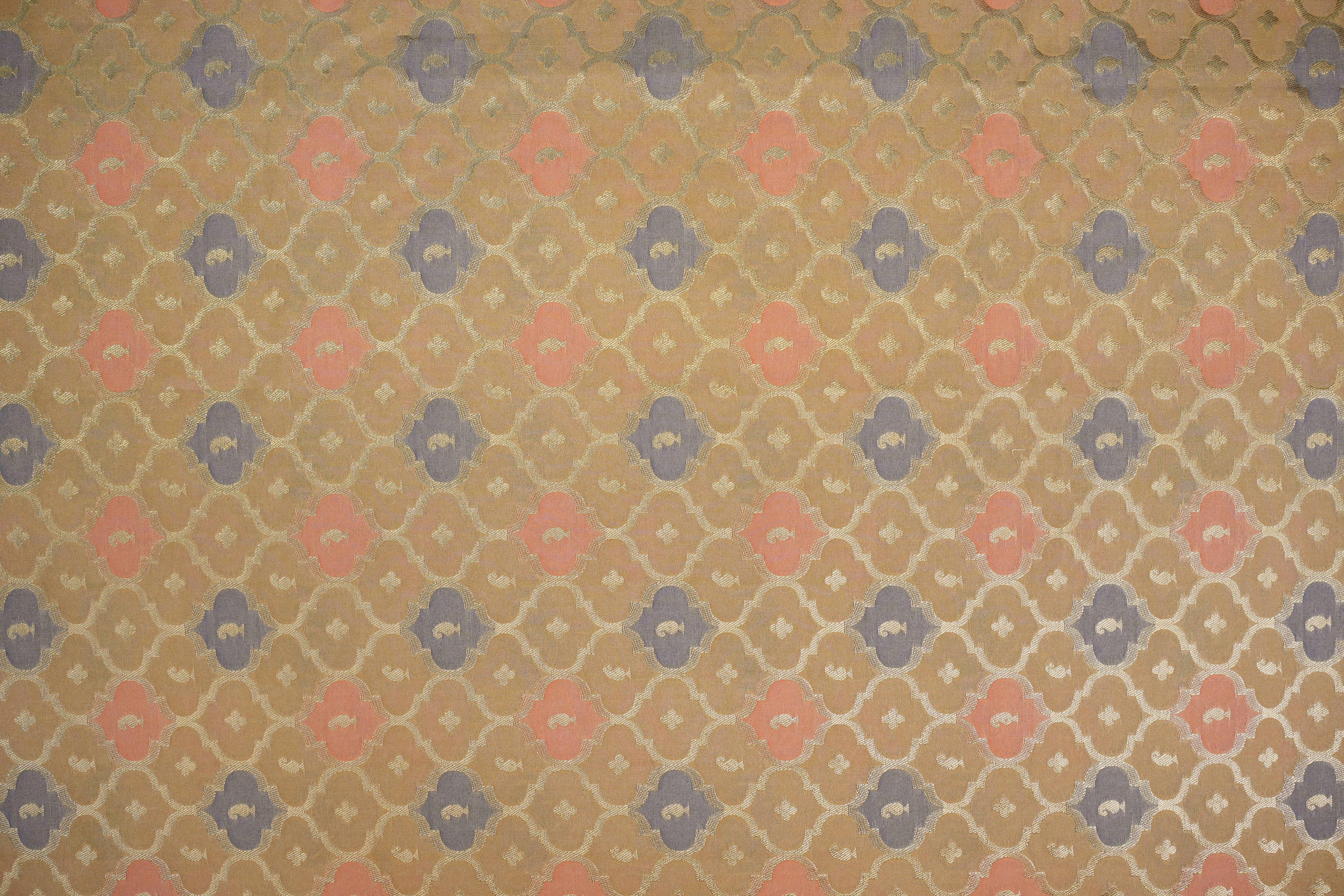 Beige  banarasi brocade fabric with beautiful traditional pattern