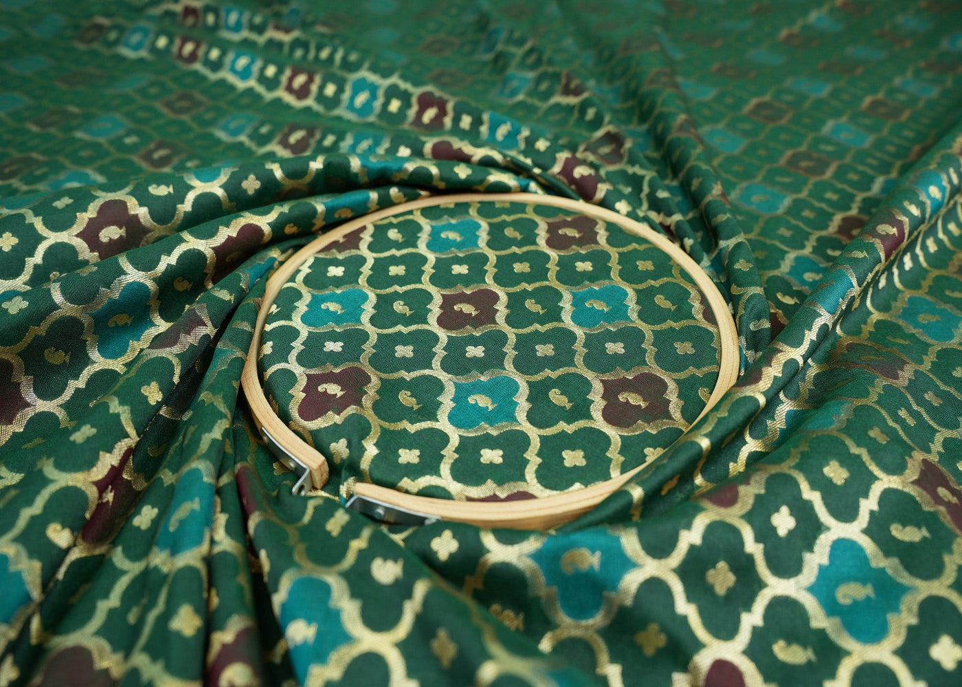 Green banarasi  brocade fabric with beautiful traditional pattern