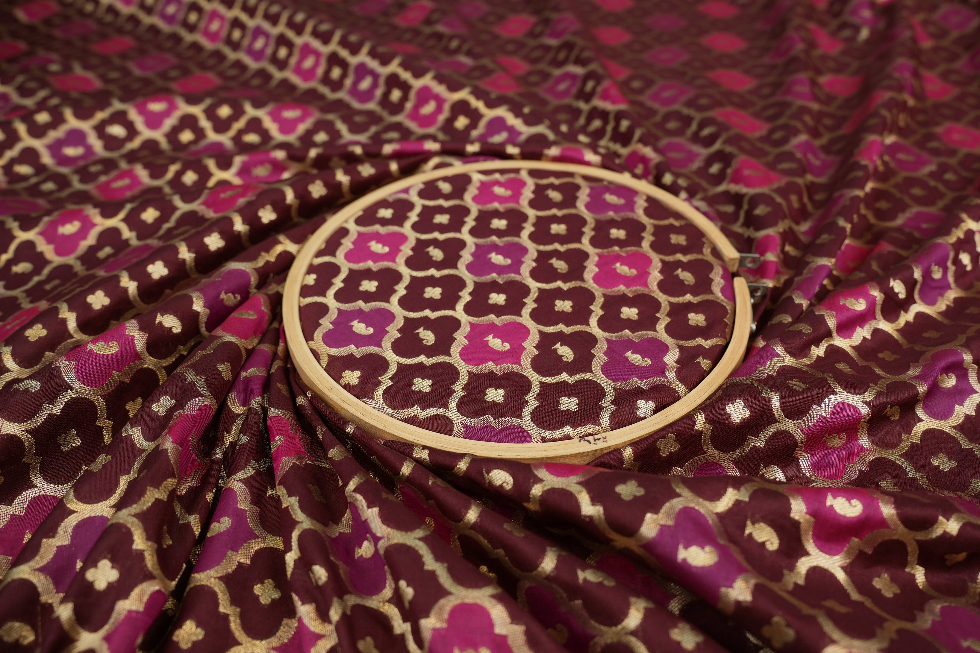 Maroon banarasi brocade fabric with beautiful traditional pattern