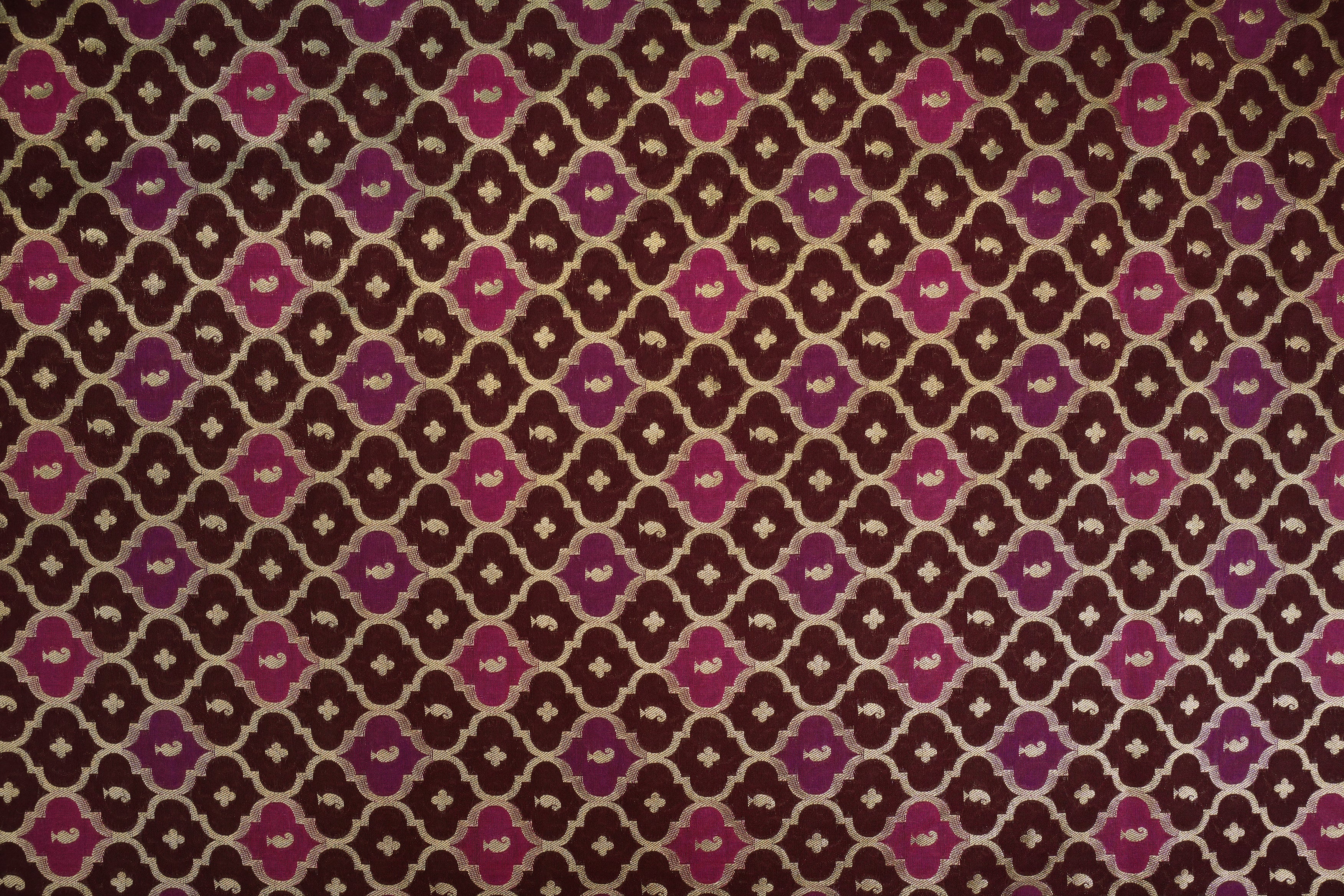 Maroon banarasi brocade fabric with beautiful traditional pattern