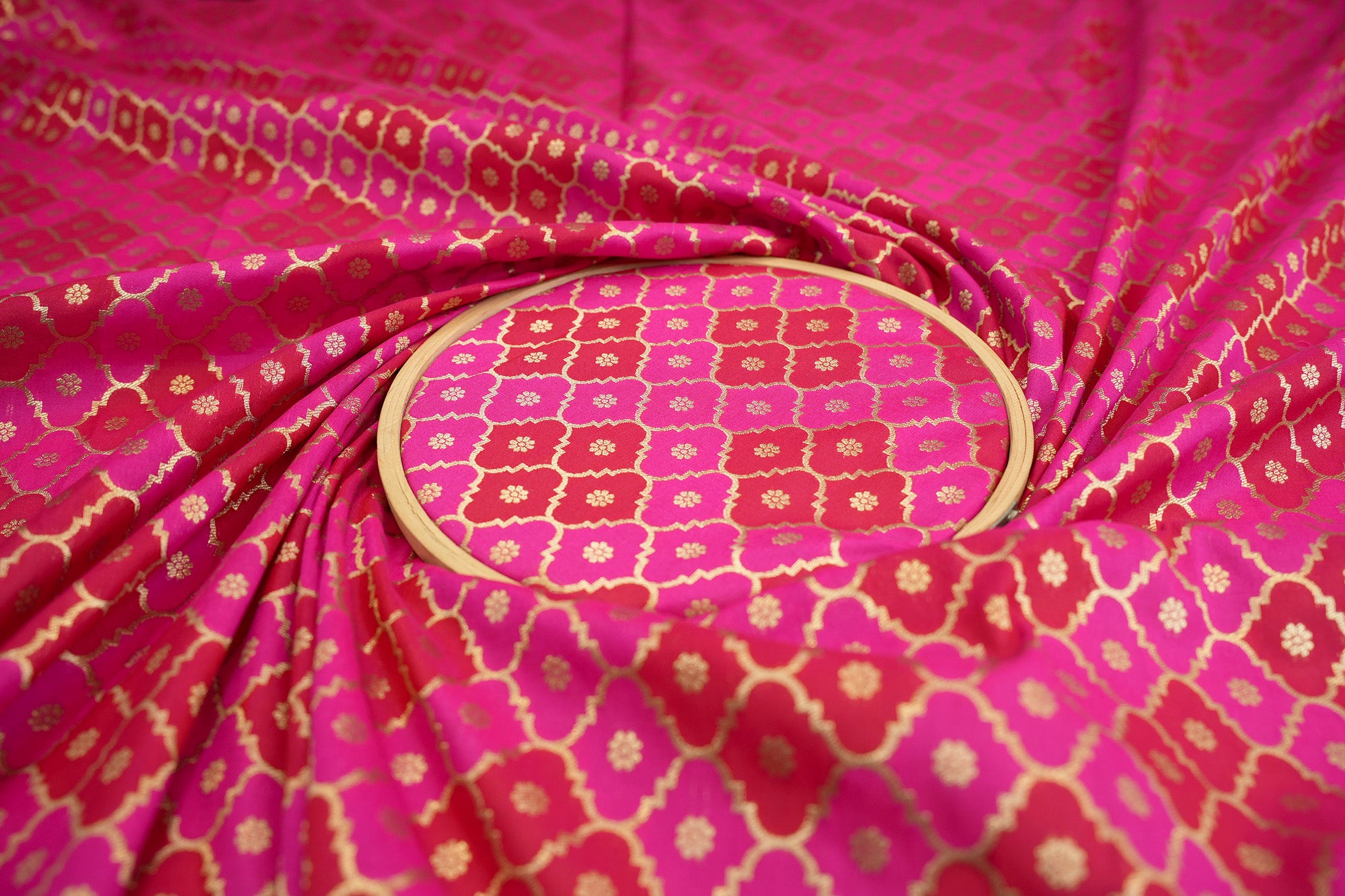 Rani red colour banarasi brocade fabric with beautiful traditional pattern