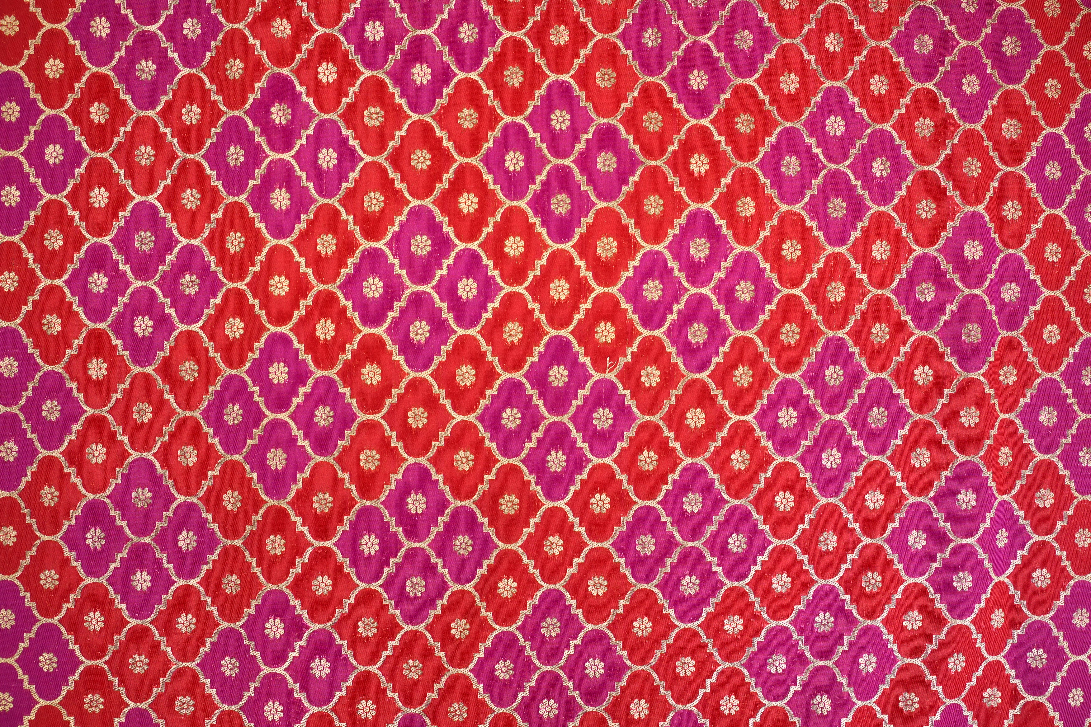 Margenta red colour banarasi brocade fabric with beautiful traditional  pattern