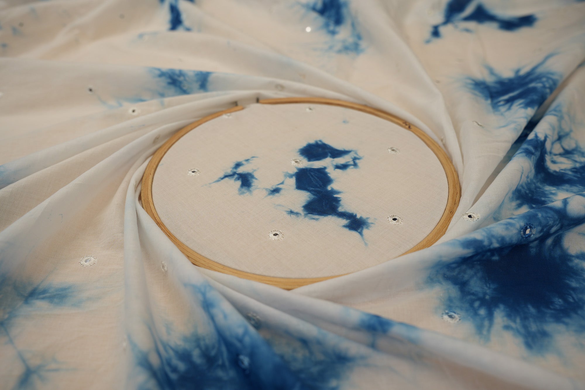 Blue cotton mirror with Tie dye pattern embroidery