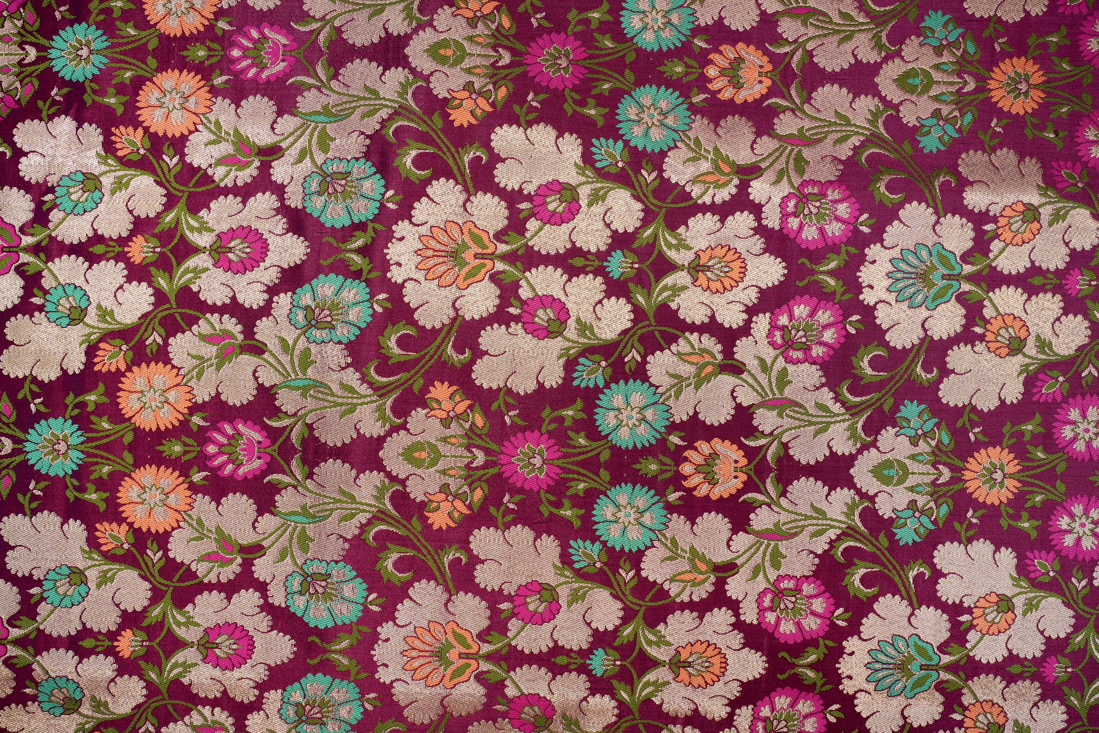 Maroon colour banarasi brocade fabric with beautiful traditional pattern