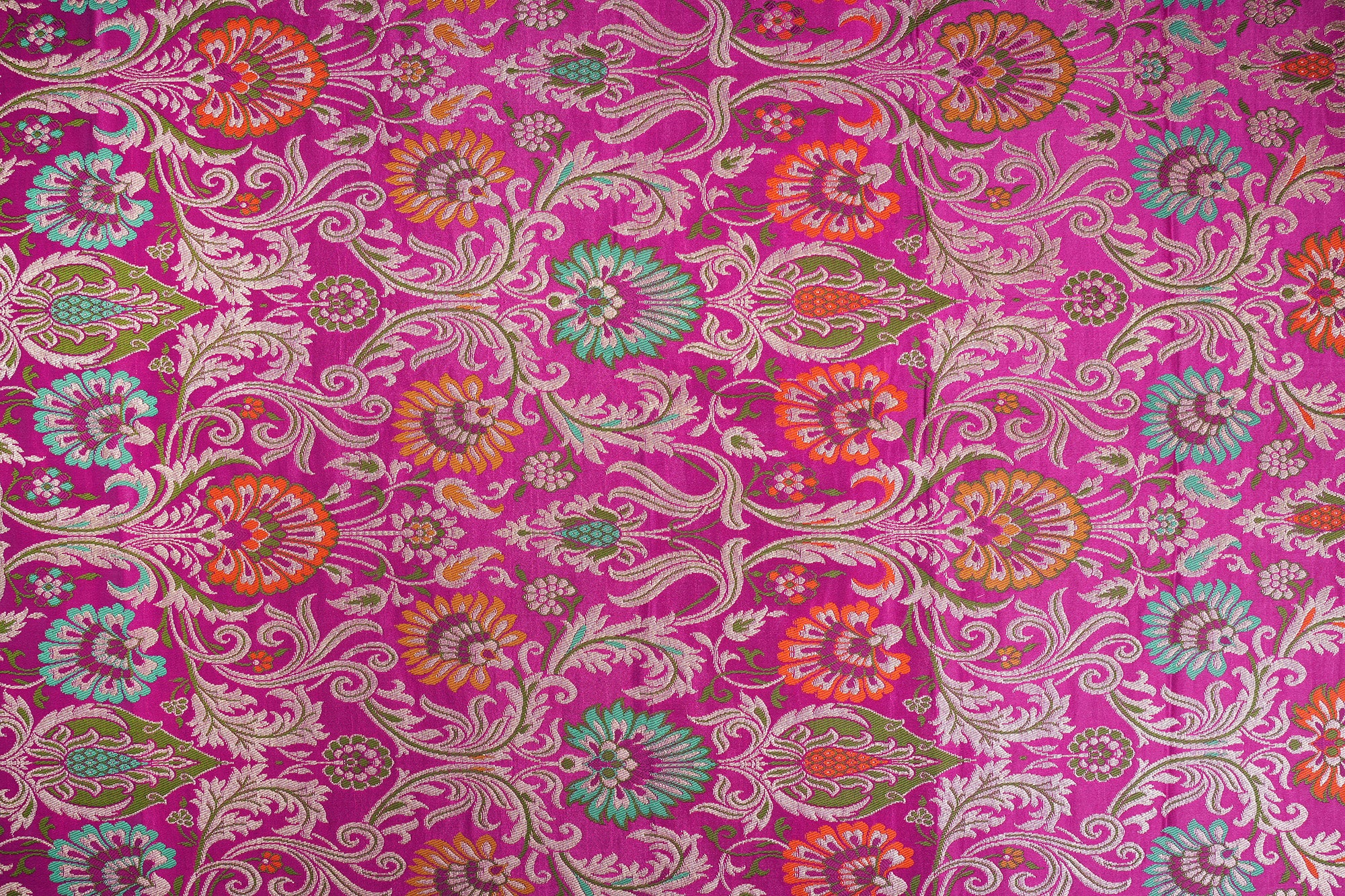 Pure Magenta colour banarasi brocade fabric with beautiful Floral pattern