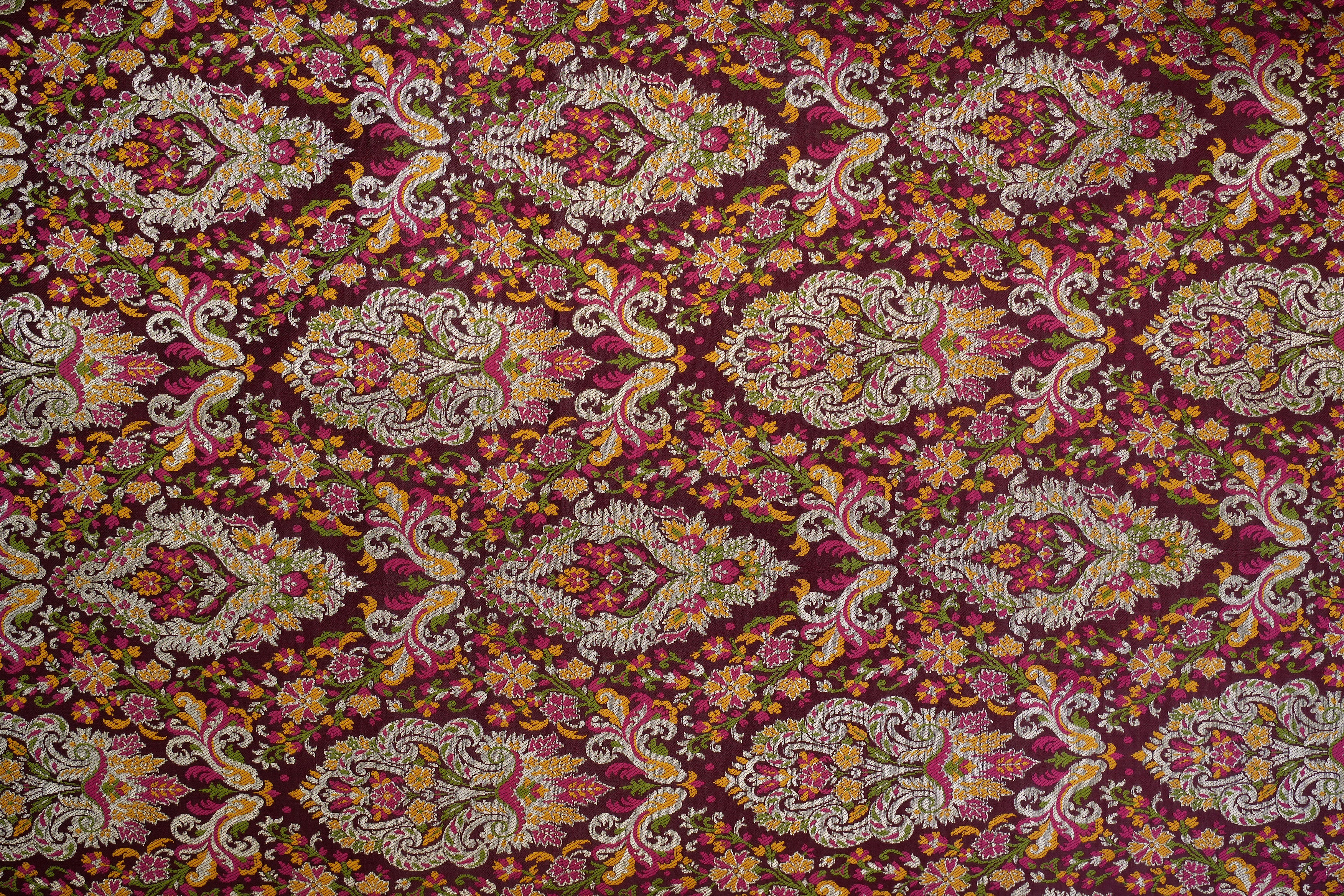 Maroon colour banarasi brocade fabric with beautiful floral pattern