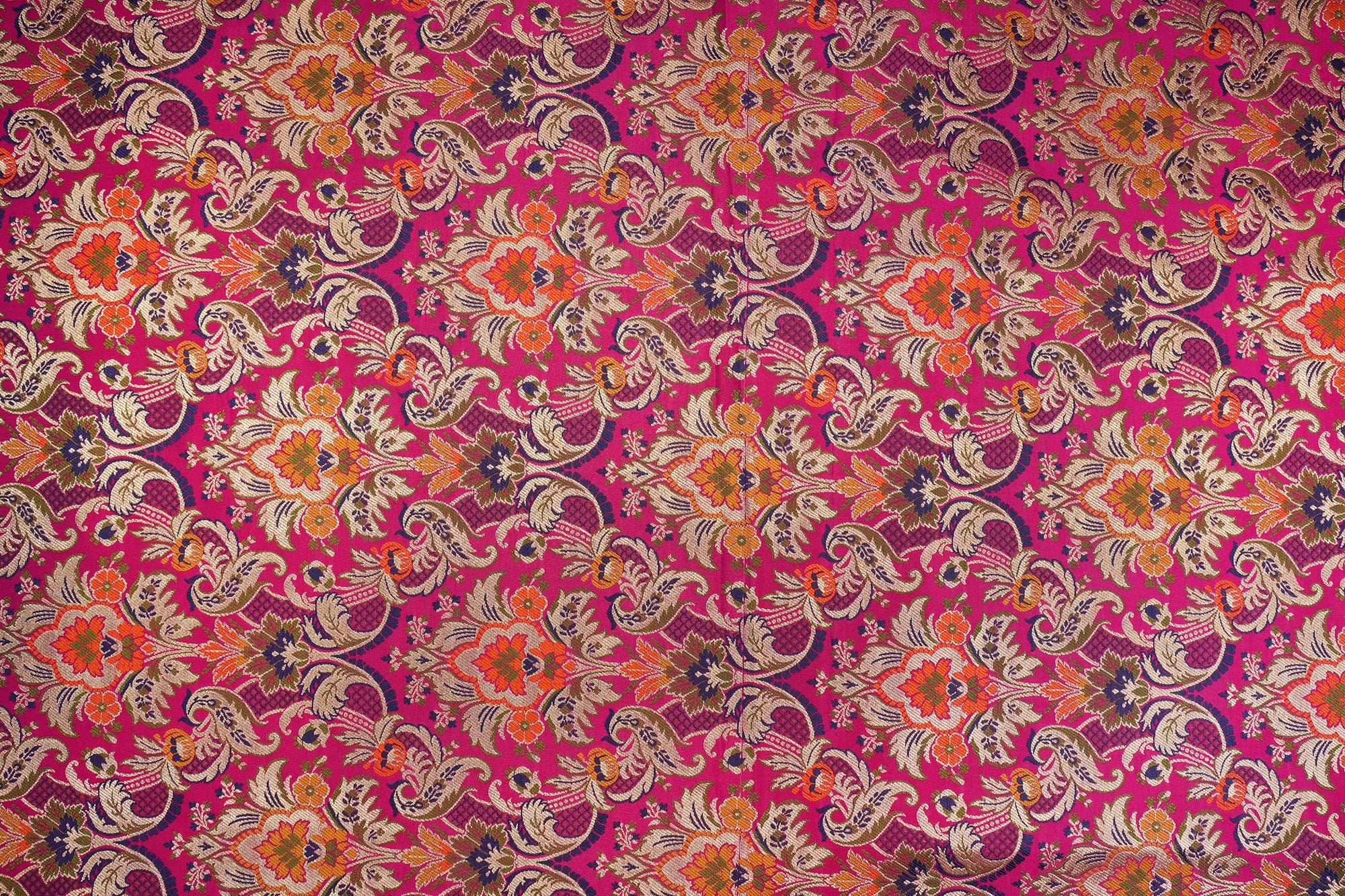 Pure Magenta colour banarasi brocade fabric with beautiful Floral pattern