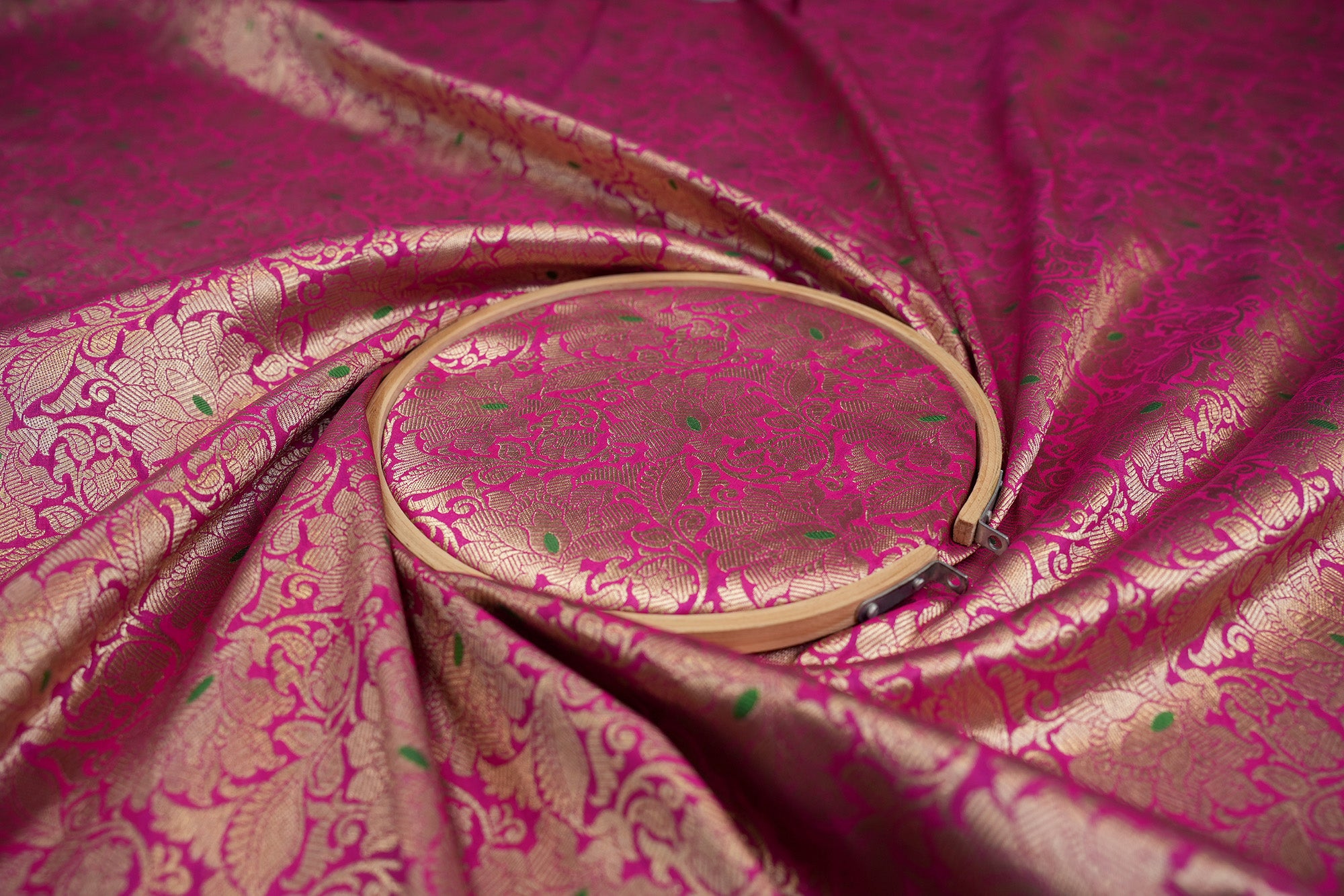 Rani pink colour banarasi brocade fabric with beautiful traditional pattern