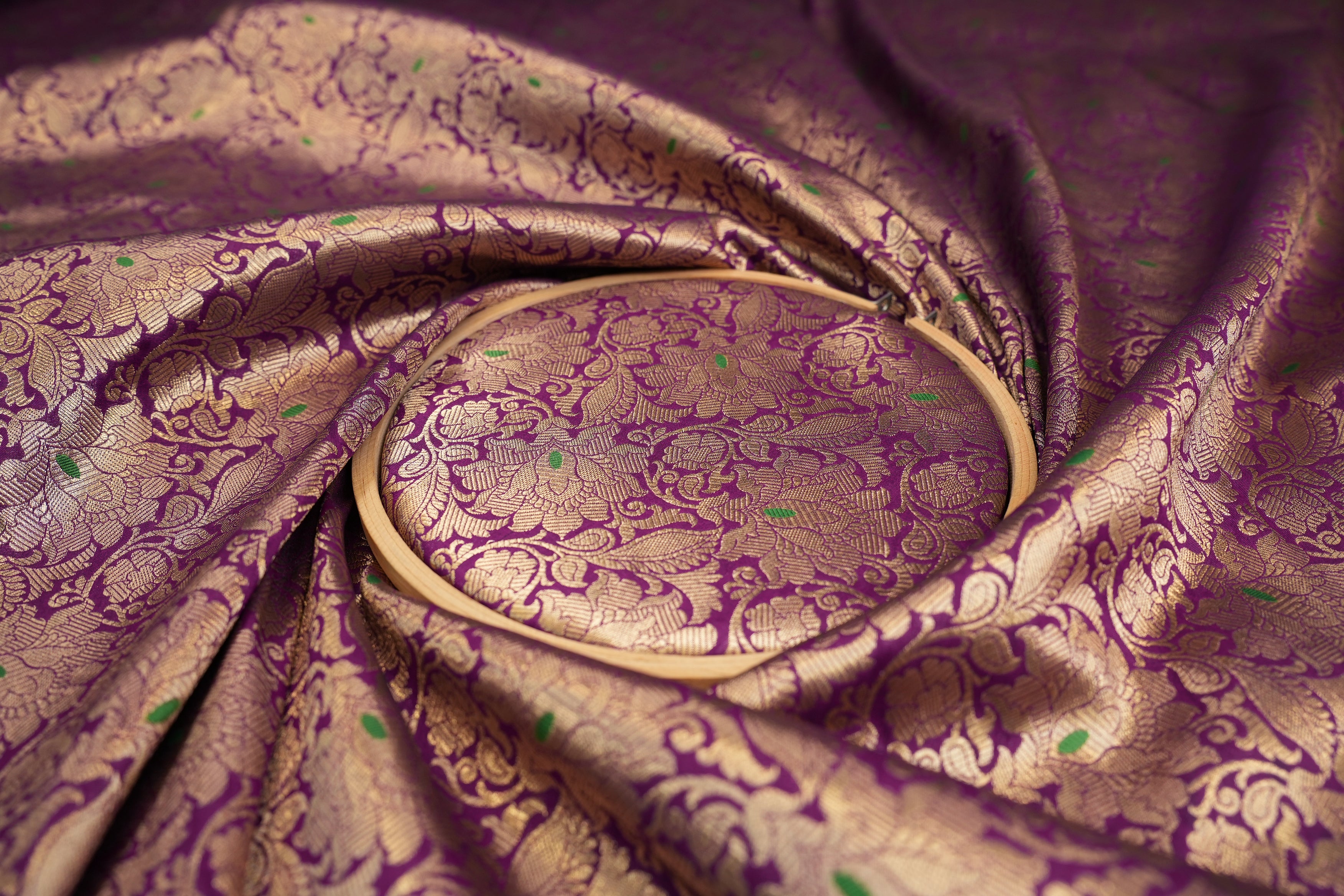 Purple colour banarasi brocade fabric with beautiful traditional pattern