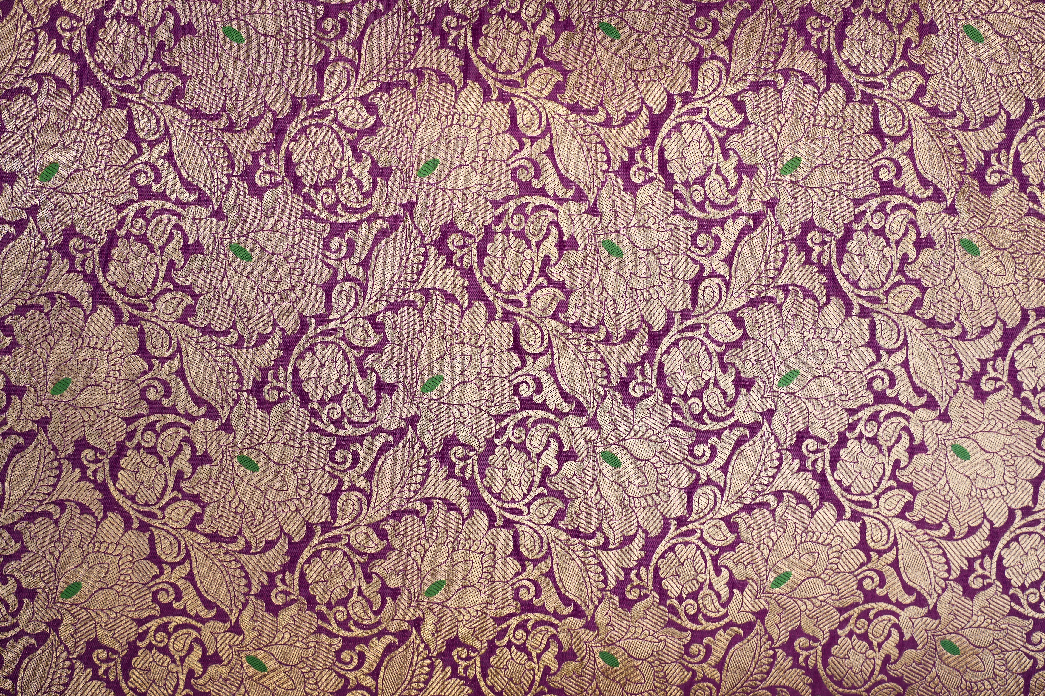 Purple colour banarasi brocade fabric with beautiful traditional pattern