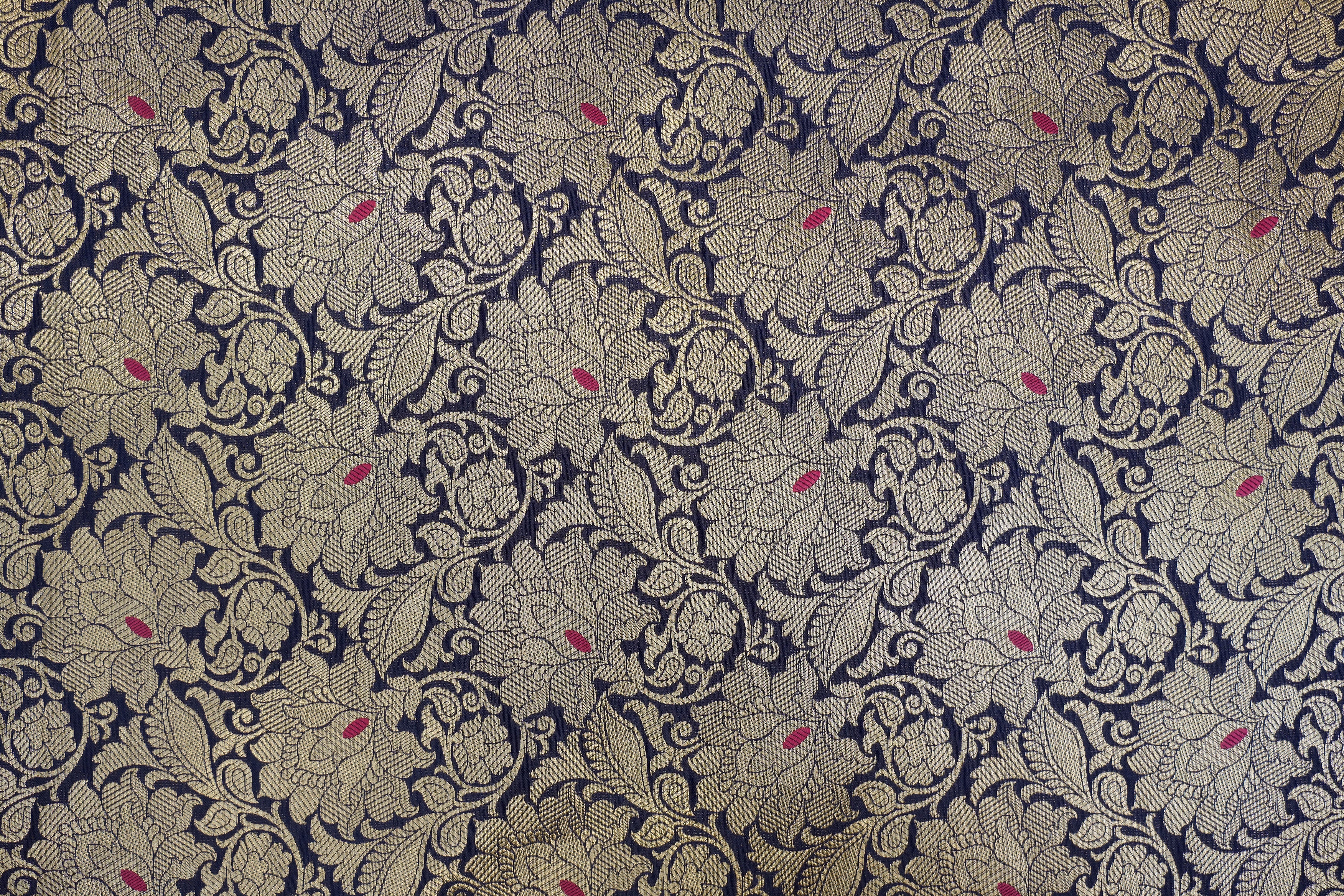 Navy blue pink colour banarasi brocade fabric with beautiful traditional pattern