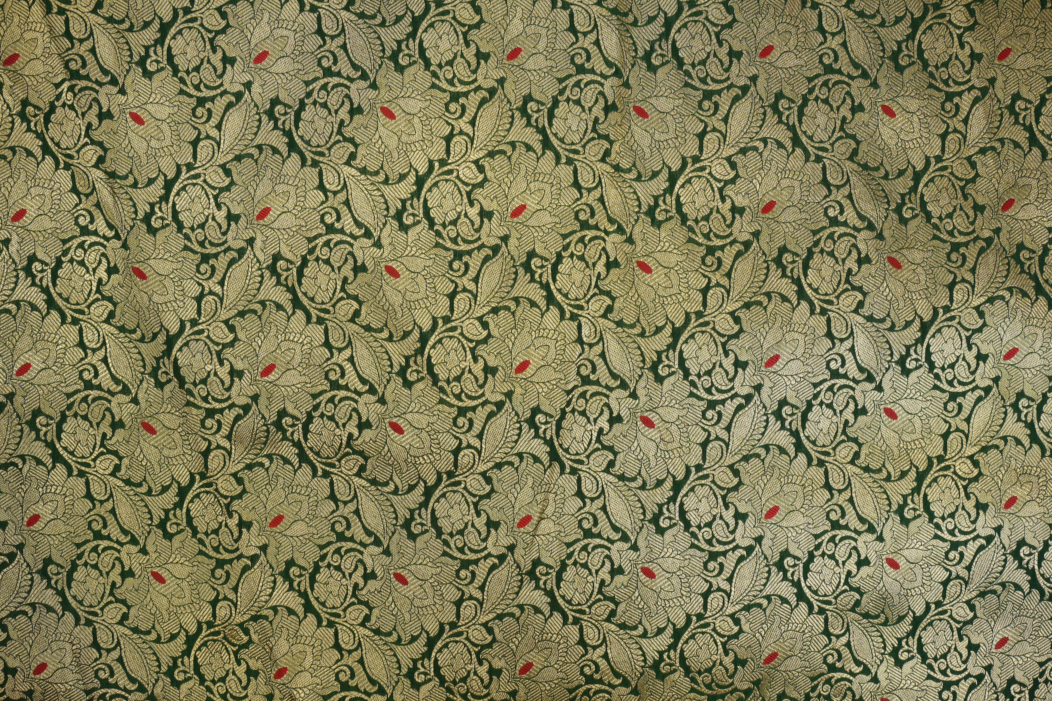 Green colour banarasi brocade fabric with beautiful traditional pattern