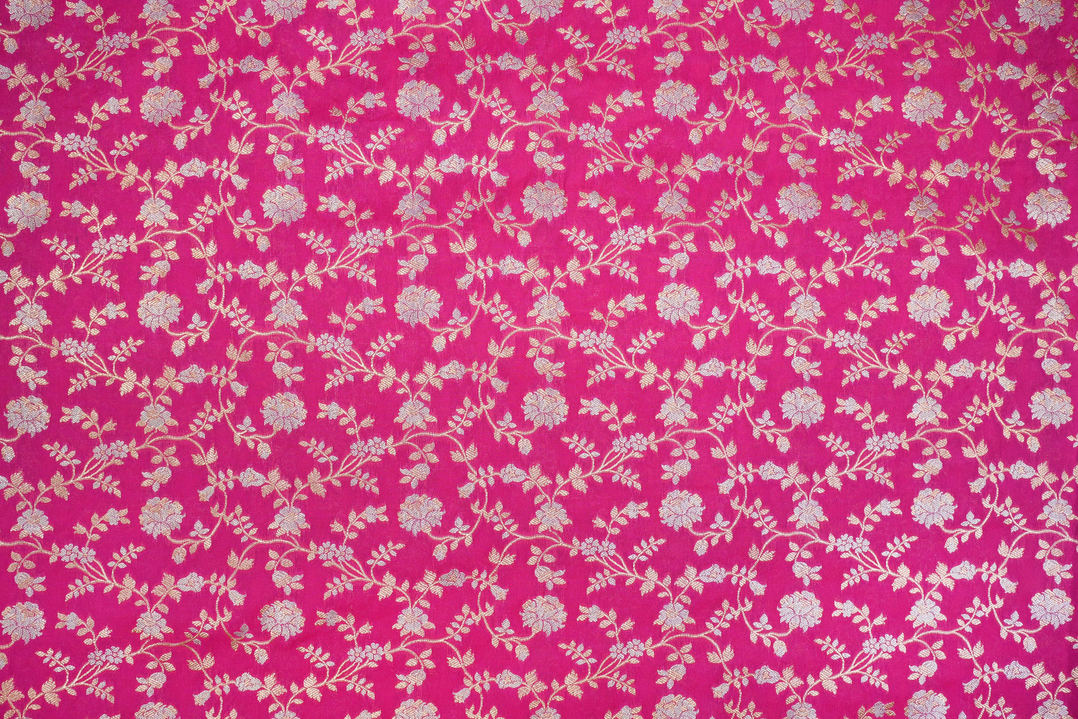 Rani pink colour banarasi brocade fabric with beautiful Floral pattern