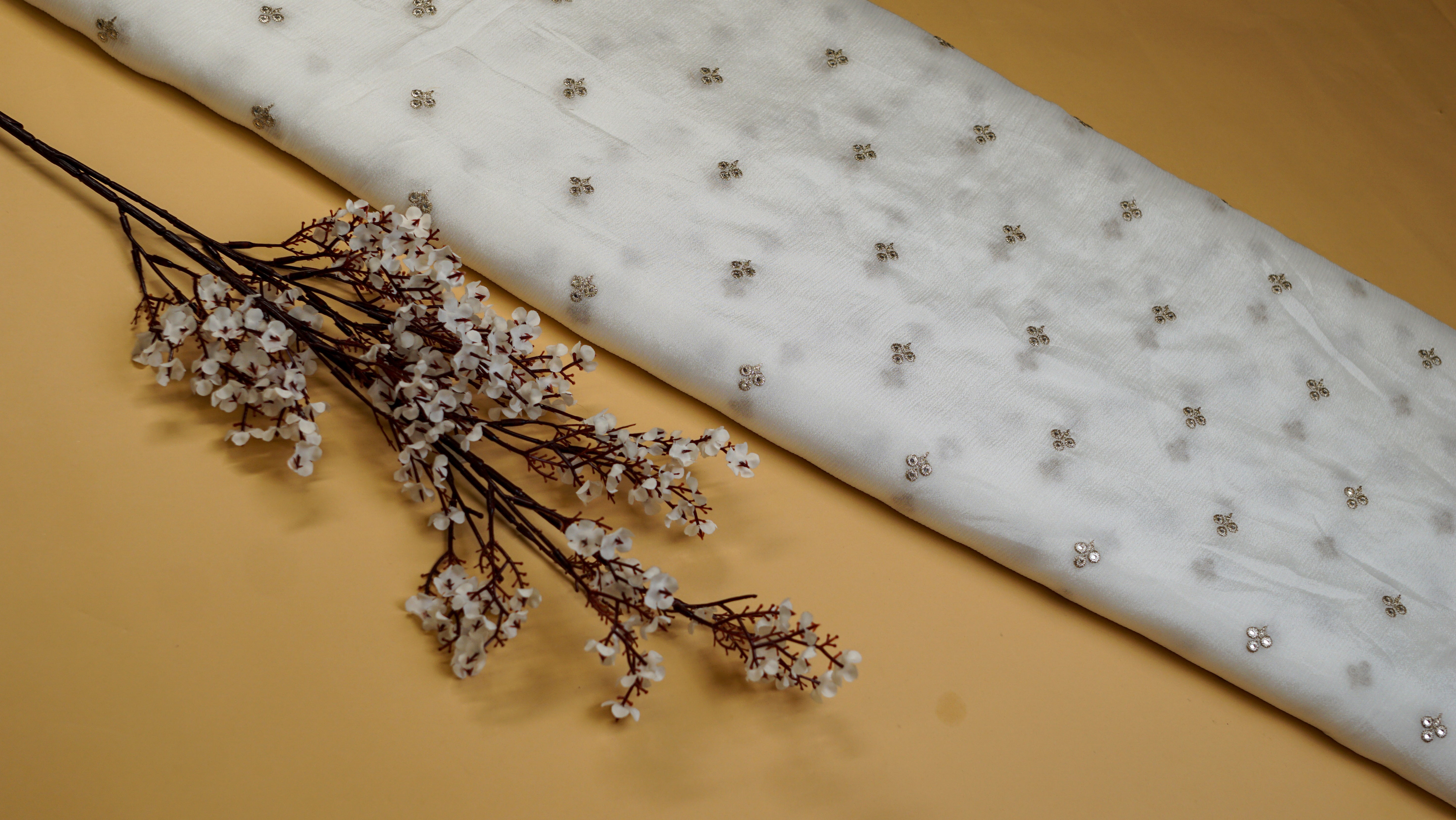 White Chinon Chiffon with Zari and Faux Mirror Sparkle