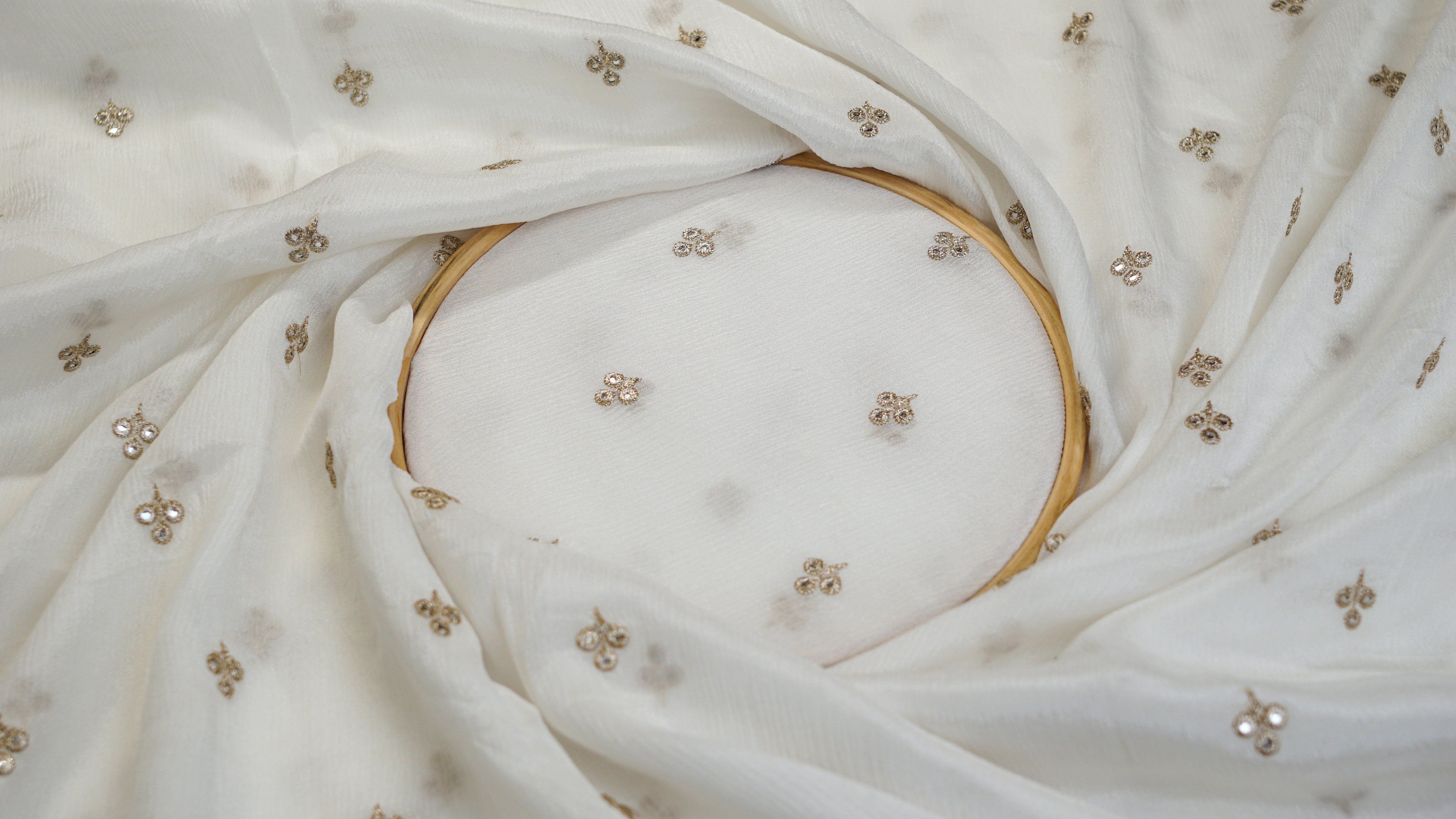 White Chinon Chiffon with Zari and Faux Mirror Sparkle