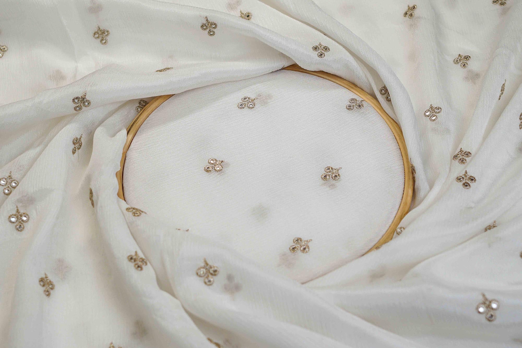 White Chinon Chiffon with Zari and Faux Mirror Sparkle