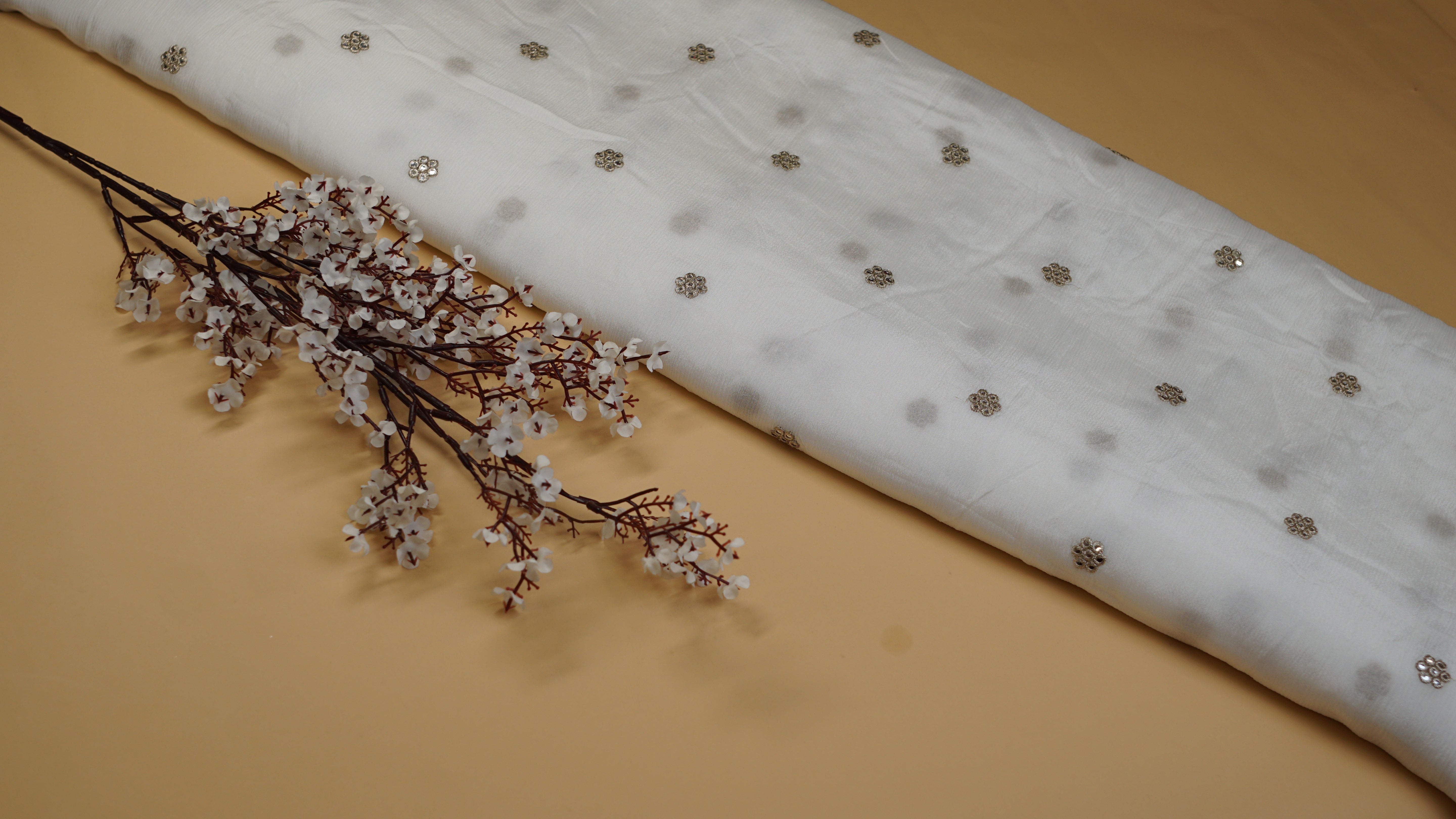 White Chinon Chiffon with Zari and Faux Mirror Sparkle