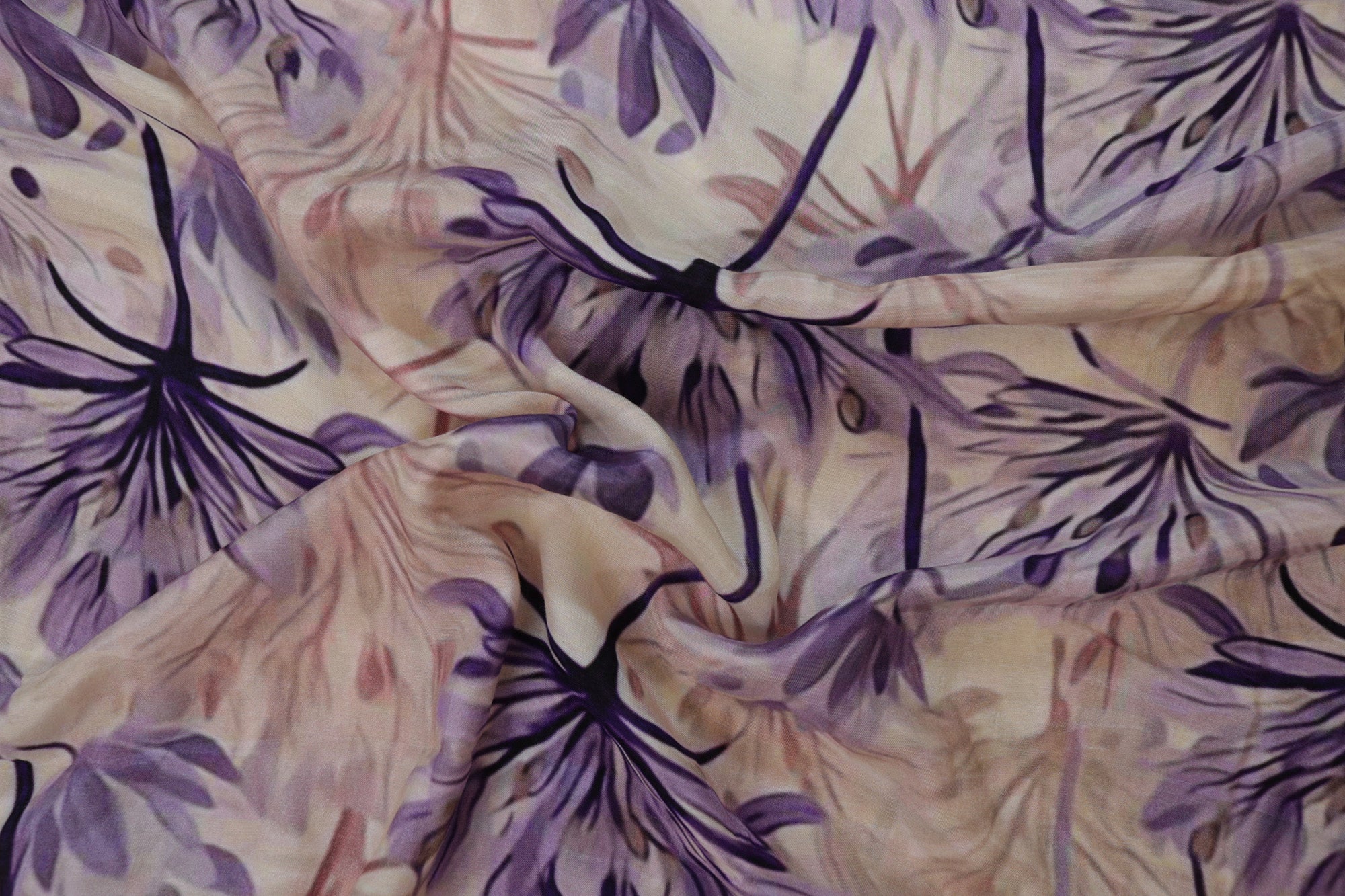 Purple Floral Digital Printed Muslin Fabric