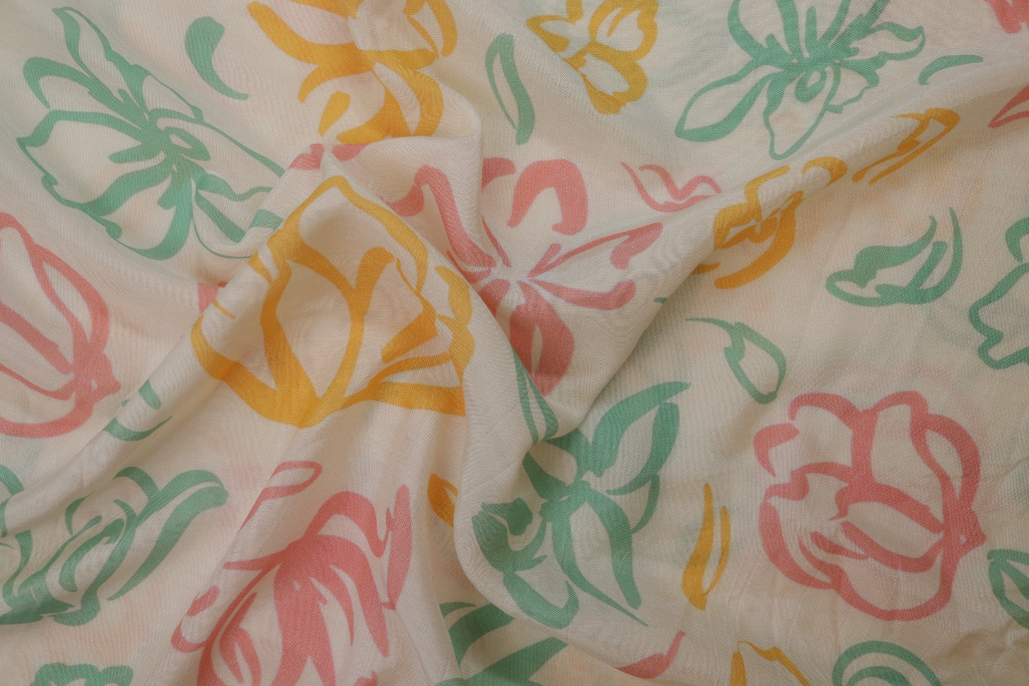 Multi Colour Floral Digital Printed White Muslin