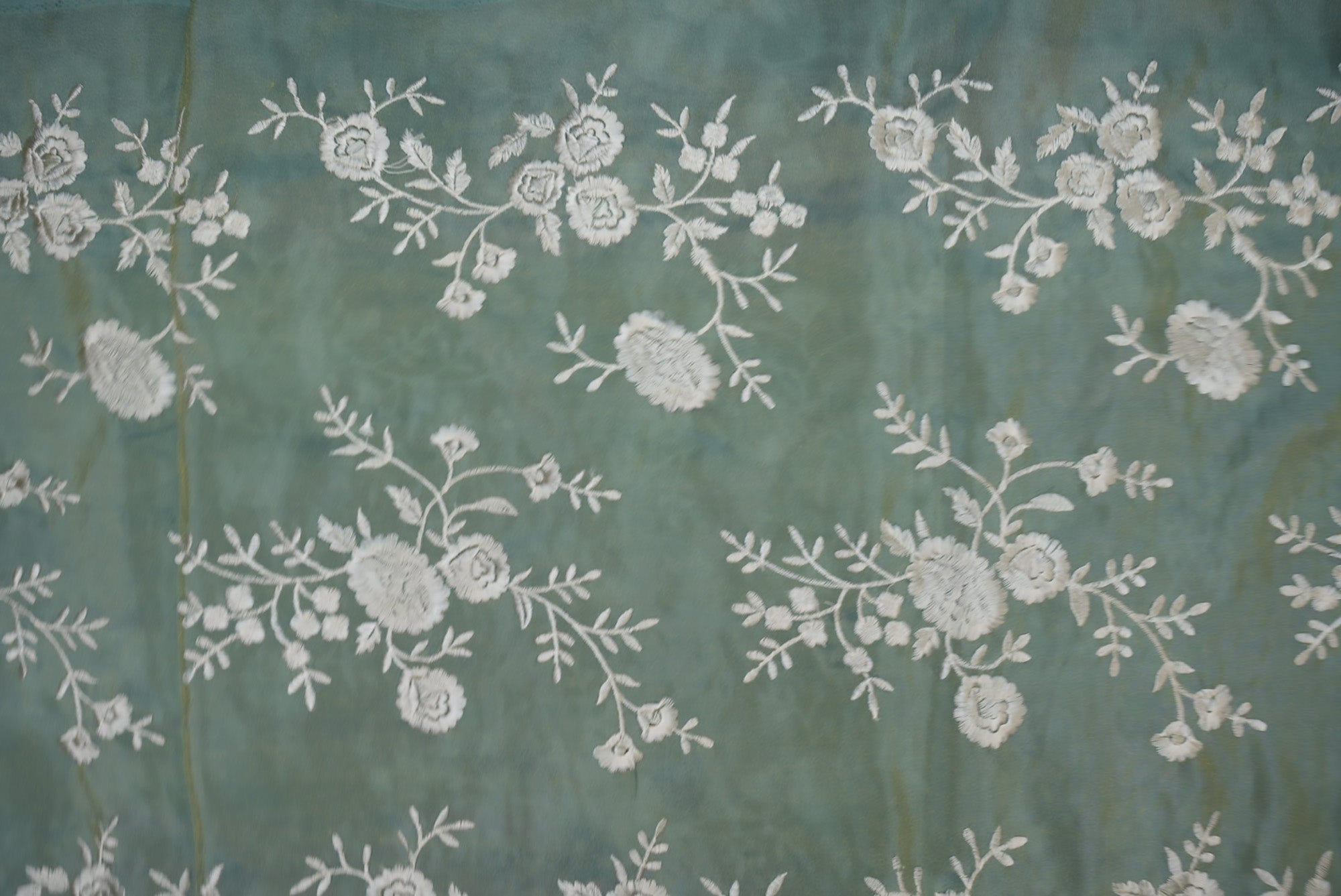 Shimmering Embroidered Tissue Fabric with All-Over Threadwork