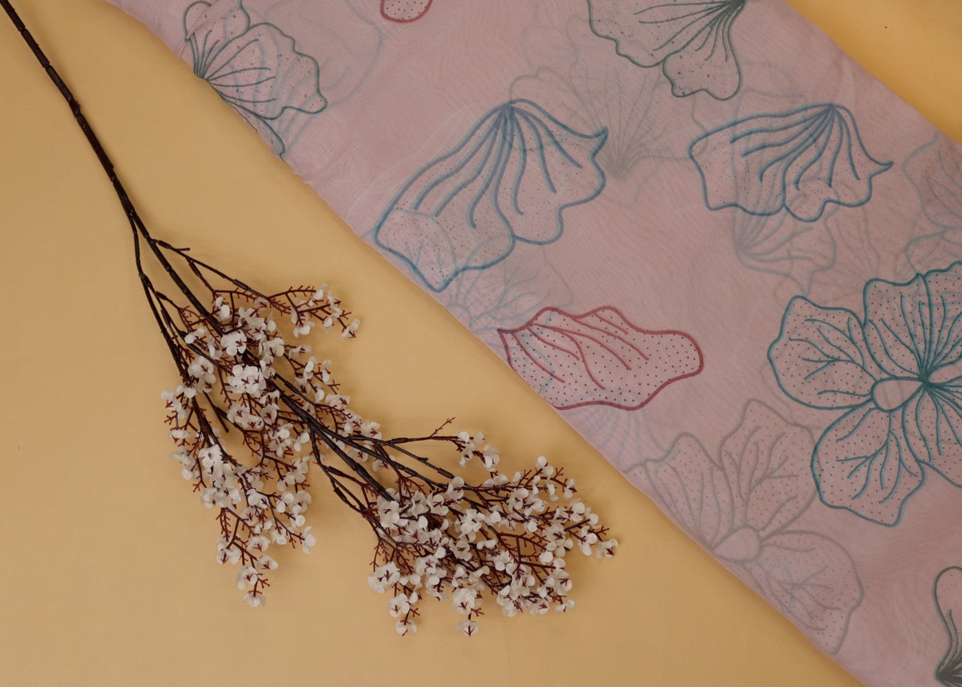 Baby Pink Organza with Floral Embroidery & Elegant Cutwork Border